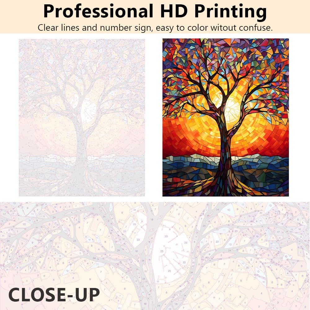 TUMOVO Tree of Life Abstract Paint by Numbers for Adults-Stained Glass Paint by Number on Canvas Without Frame DIY Colorful Trees Oil Painting for Home Living Room Bedroom Wall Decor 16x20 inch