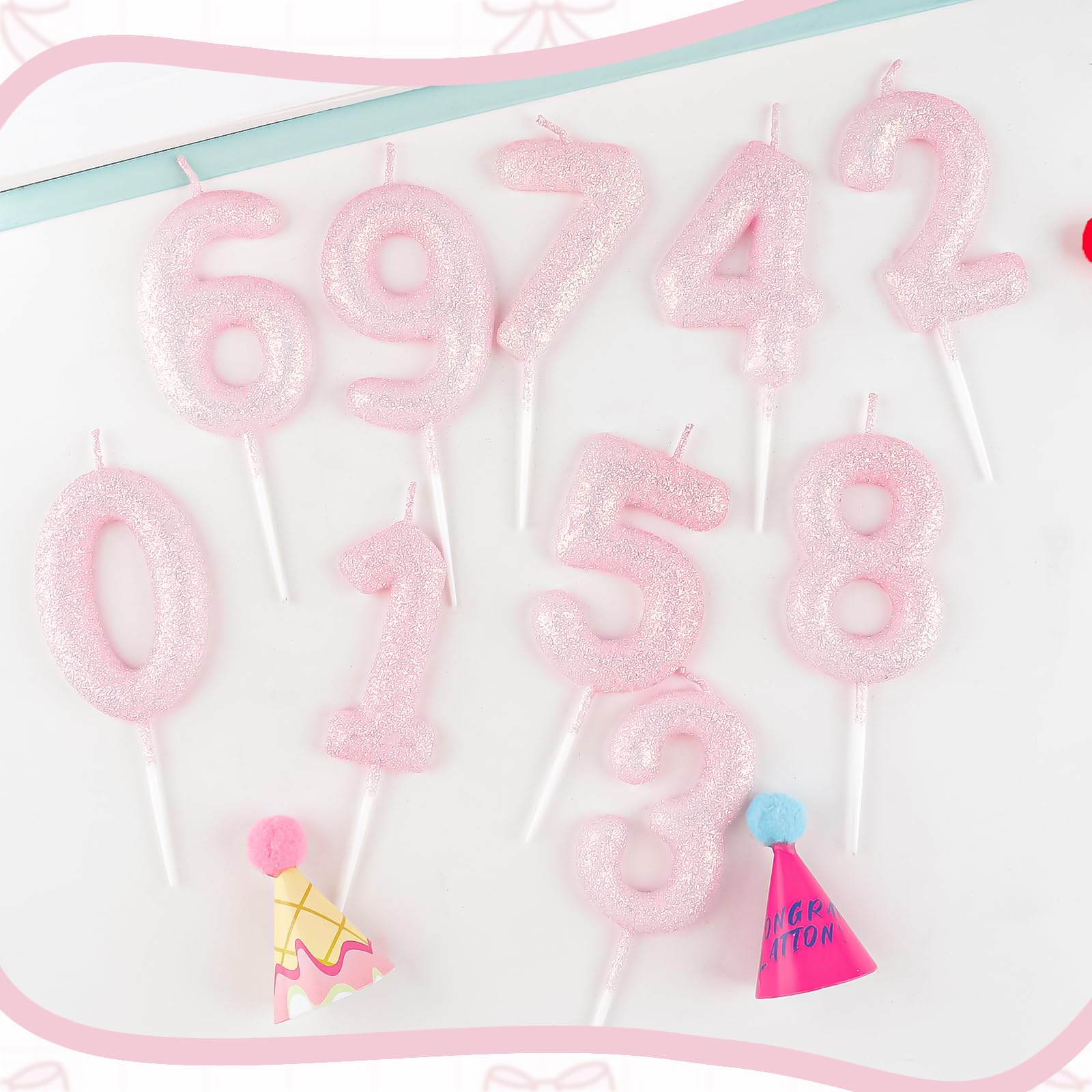mciskin Candele a corona di compleanno per ragazze, decorazioni rosa per il 7° compleanno per ragazza, candela glitterata numero 7 per torta, candele rosa con paillettes con corona per decorazioni per