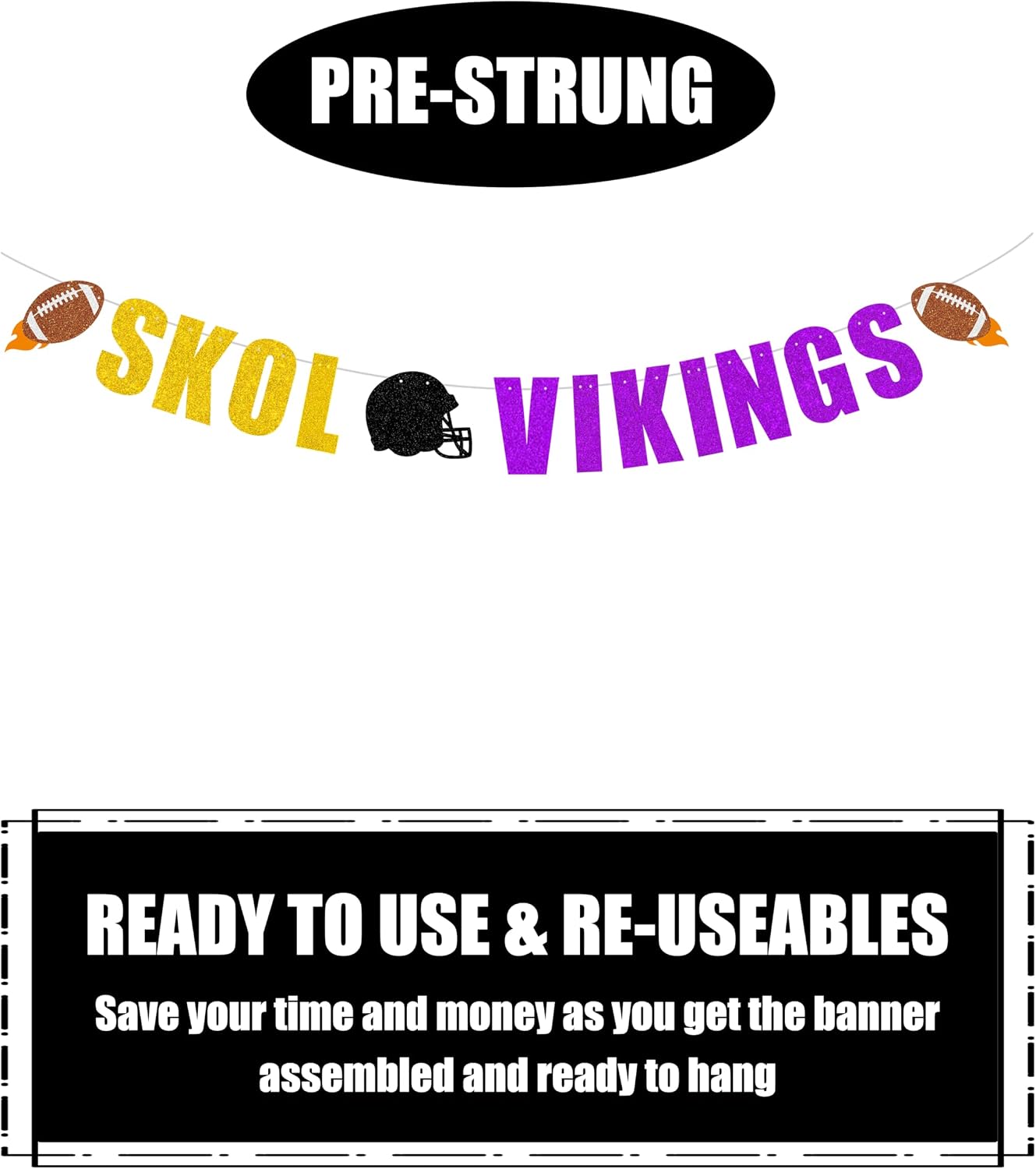 Pre Strung Minnesota Football team party Banner-Minnesota party decor，Celebration Football Game Day Party Decorations banner Gold and Purple Glitter