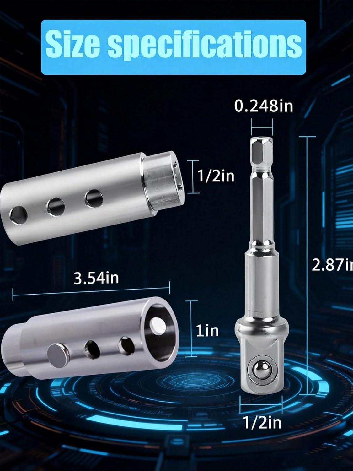 Trailer Jack Drill Adapter with Socket Bit Attachment, Stainless Steel Handle Cordless Drill Adapter with 1 Inch Jack Drive Shaft for Top Crank Wind Handle RV Boat Utility Trailers