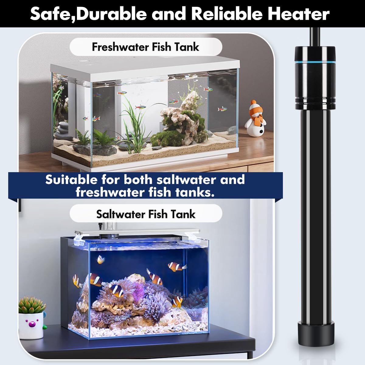 Orlushy 100 W Tauch-Aquarium-Heizung, verstellbare Aquariumheizung mit Digitalanzeige, externer Steuerung, Überhitzungsschutz und kostenlosem Thermometer für Süß- und Salzwassertank mit 3,5 - 7,8 l