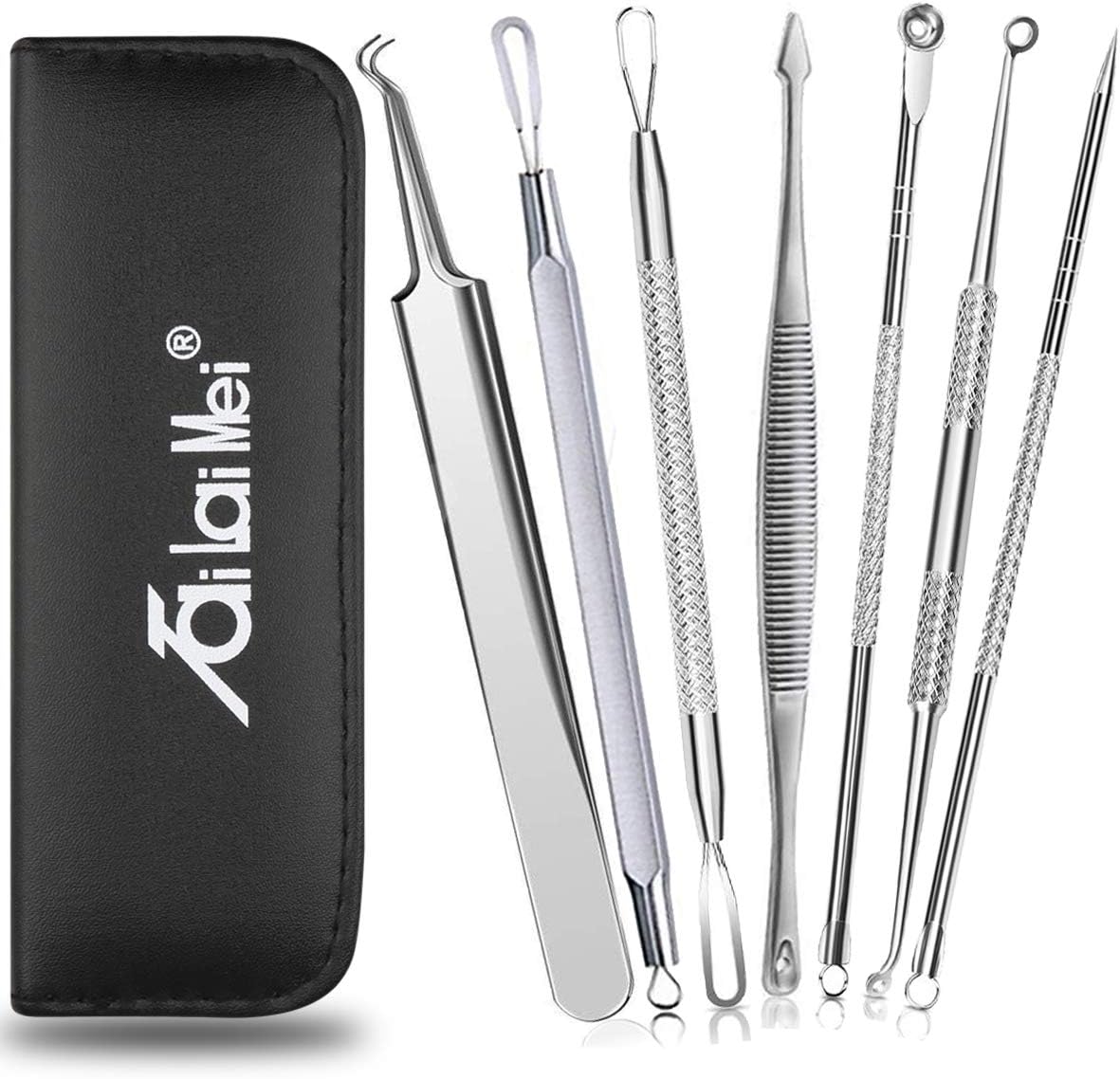 7-Piece Blackhead Remover Kit - Pimple Comedone Extractor Tool set for Facial Acne and Treatment for Blemish, Whitehead Popping, Zit Removing for Risk Free Nose Face Skin with Metal Case