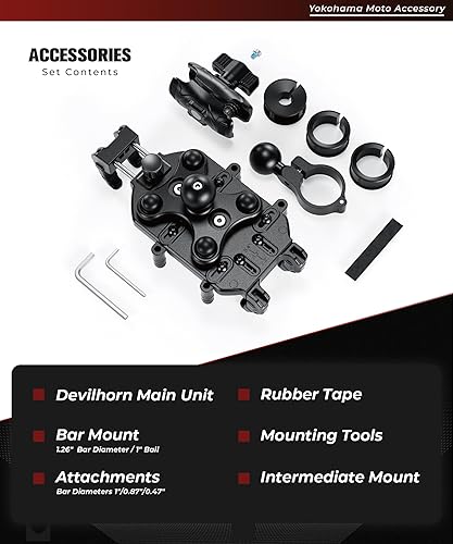 Miniatura 8 de Kaedear KDR-M26C - Soporte para teléfono inteligente para motocicleta, absorción de vibraciones, cuerno de diablo integradomontaje de aire