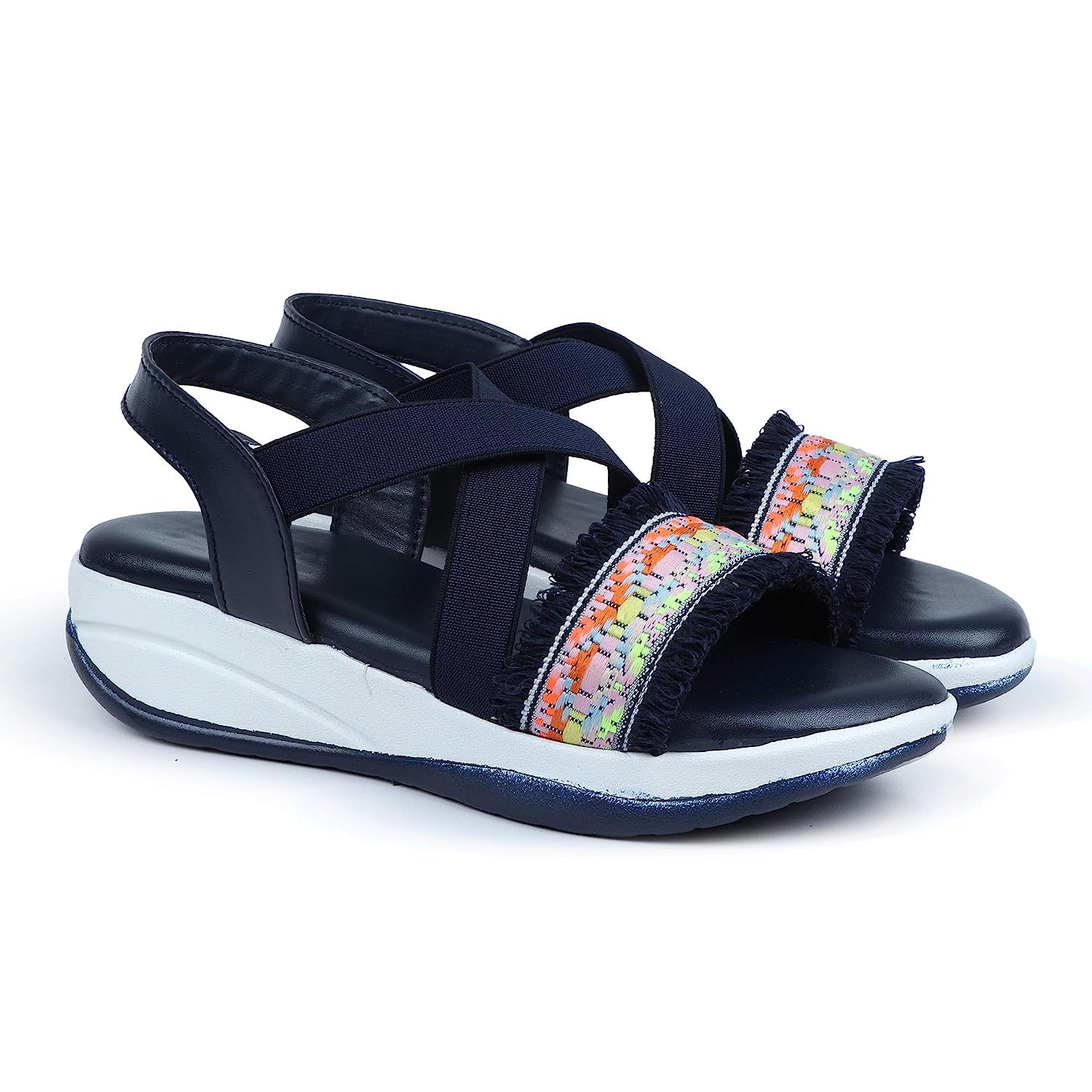 ArranQue Stylish Girls Sandall Designer Wedges Criss Cross Strips Embroidery Work For Womens/Girls Sandal (Navy Blue Size 36, UK3) (B0C9TWM1LV) Amazon Price History, Amazon Price Tracker