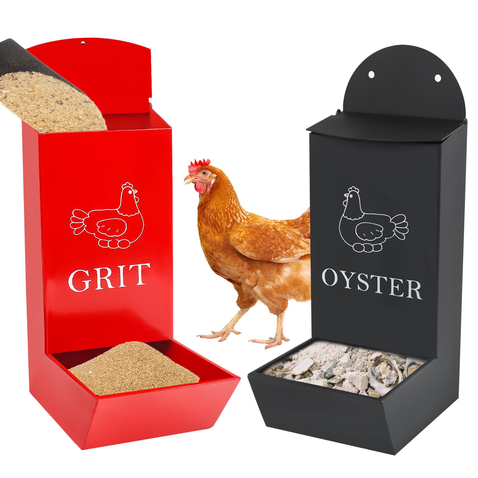 Automatic Chicken Grit & Oyster Shell Feeder (2 Pack) - 5lb Capacity With See-Through Window For Coop