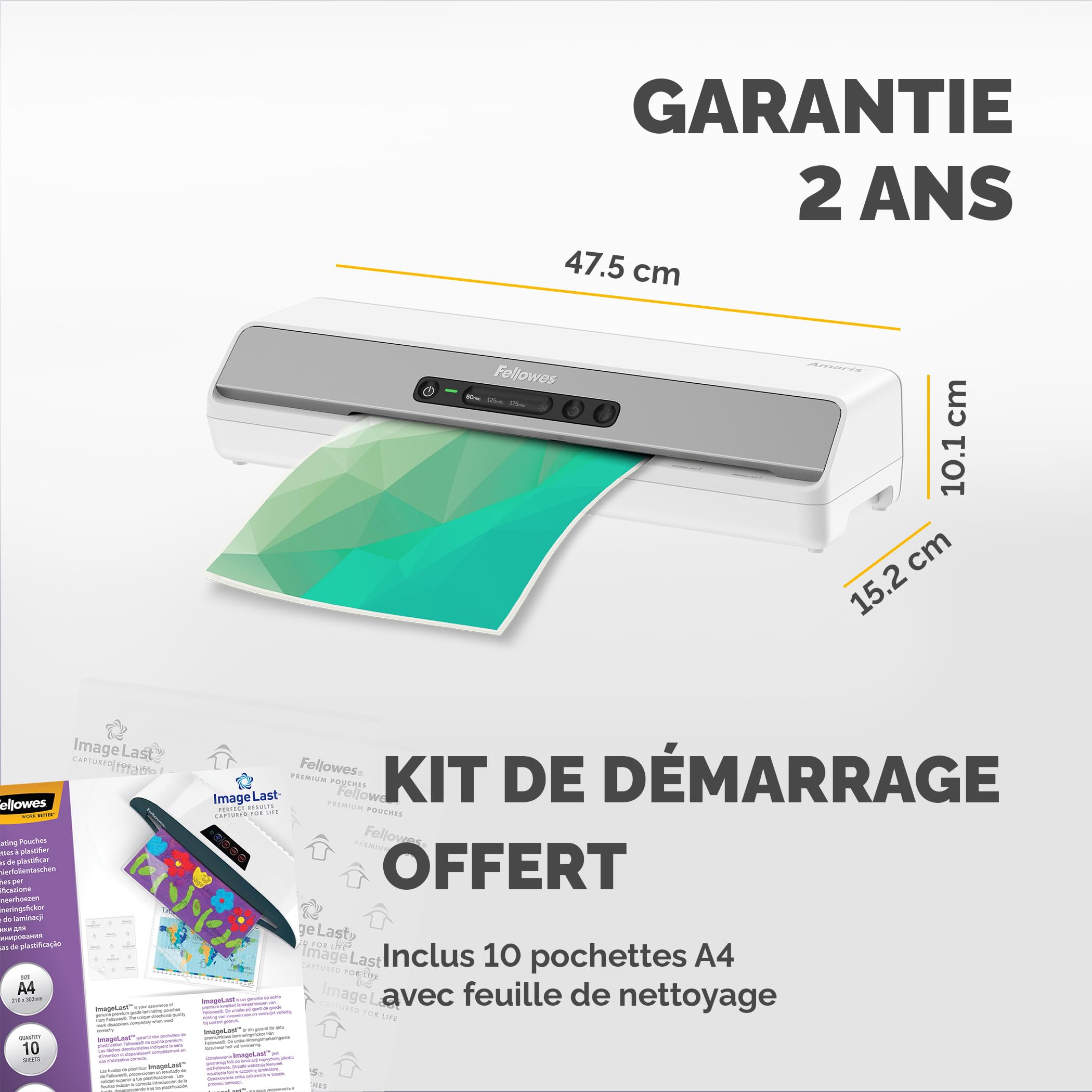 Fellowes Plastifieuse Amaris A3, Chauffe Rapide 1 Min, Arrêt Automatique, Mode Veille, InstaHeat, 80-175 Microns, 10 Pochettes A4