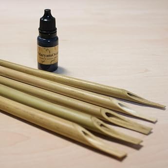 5 Bamboo Sheets Qalam / Pens with Ink Black 10 ml for Calligraphy Writing