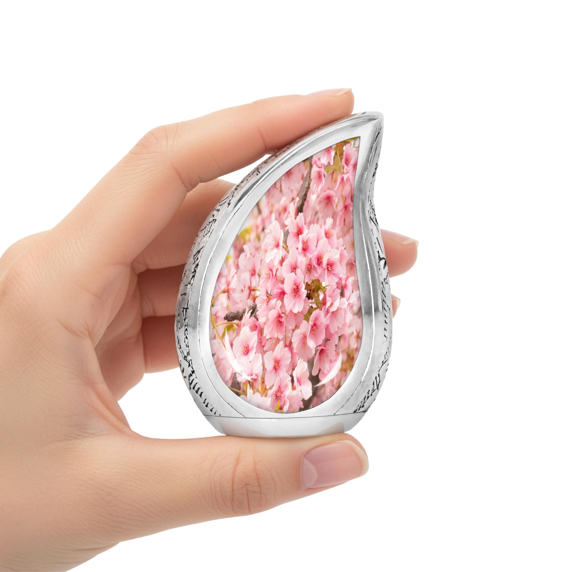 STONLIF Tear Drop Shaped Cherry Blossom Urn for Women – Pink Floral Cremation Container for Human Ashes – Small Keepsake Memorial Token