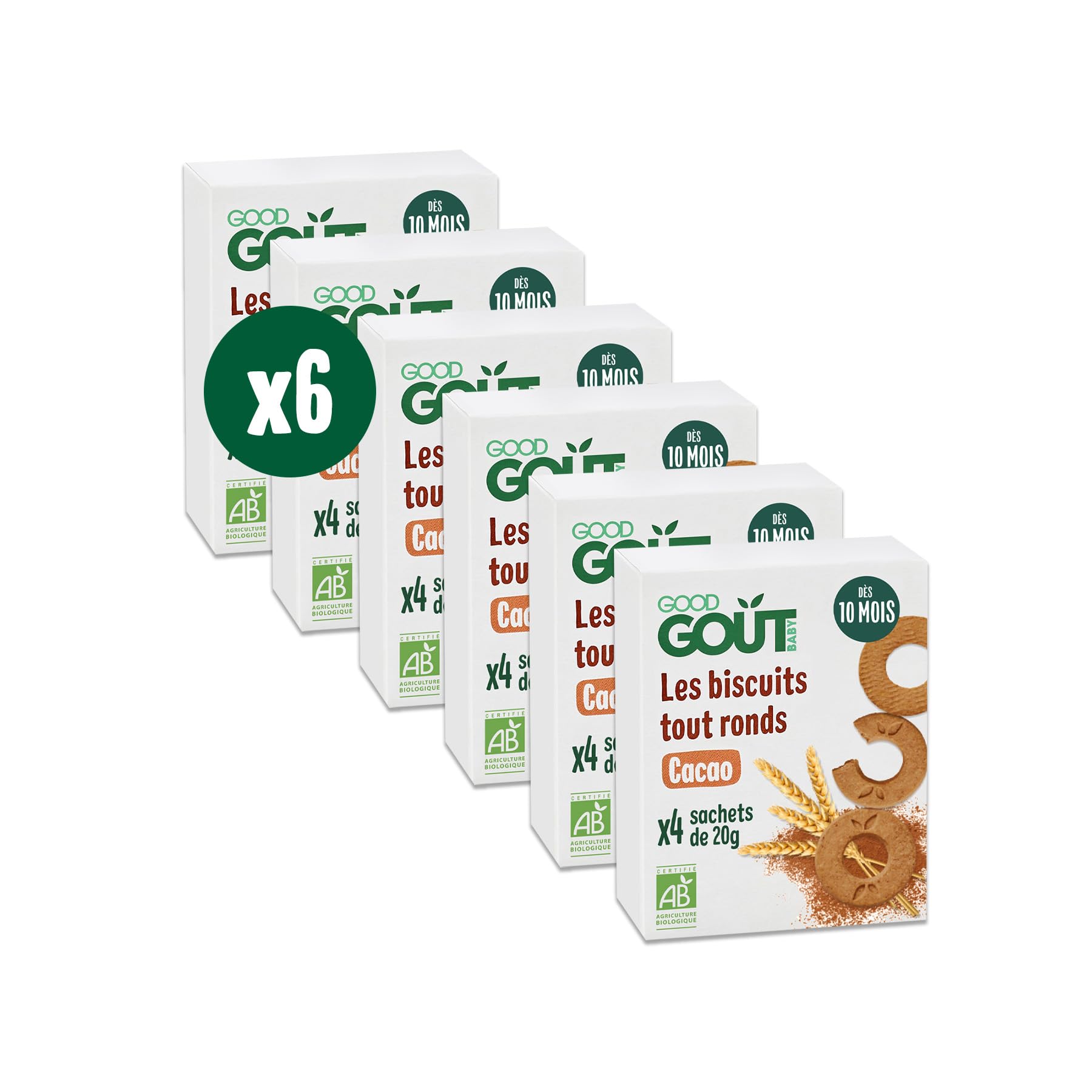 GOOD GOÛT - Les Biscuits Tout Ronds Cacao - Biscuits Bébé - Dès 10 Mois - Sans Huile De Palme - 4 Sachets - Lot de 6 - 1