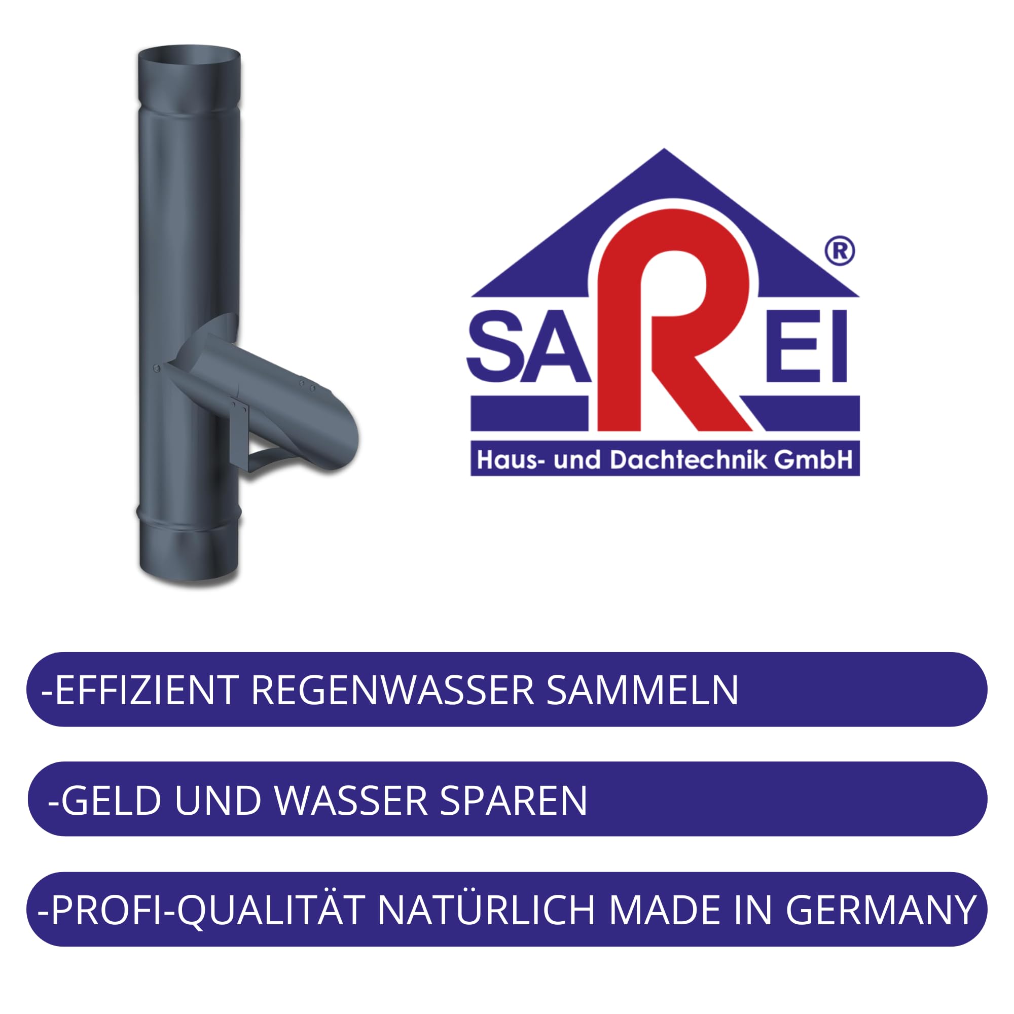 SAREI Regenrohrklappe für Dachrinne, anthrazit, Fallrohrklappe aus Aluminium, Regenwasserklappe, Wasser sparen, Regen nutzen, 80 mm Nennweite