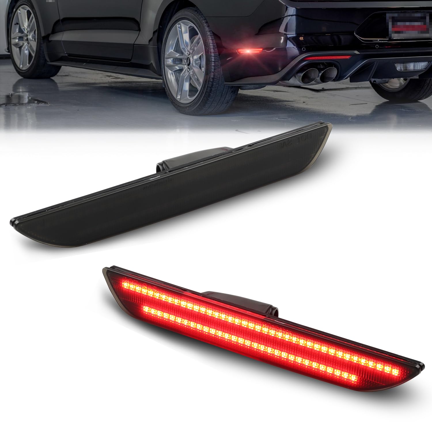 GSOWO Side Marker Lights Compatible with 2015-2023 F-ord Mus-tang Rear Red Fender Marker Reflectors Lamps Smoked Len, 2PCS, Red Lights