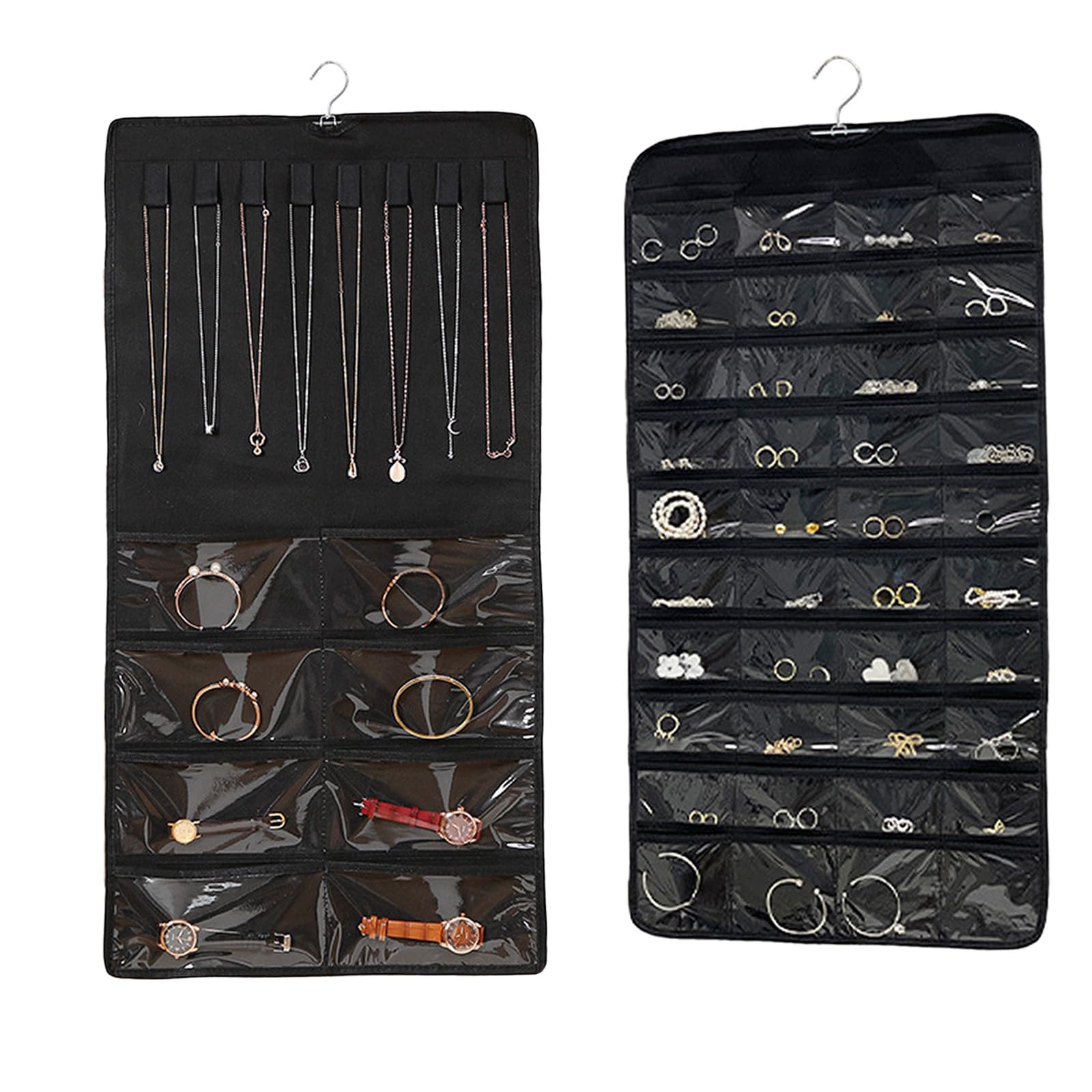 Organizer Gioielli Da Appendere Con 48 Tasche, Doppio Lato Porta Collane Da Appendere Con Tasche In Pvc Trasparente, Porta Gioielli Da Armadio Per Orecchini, Collane, Anelli, Bracciali