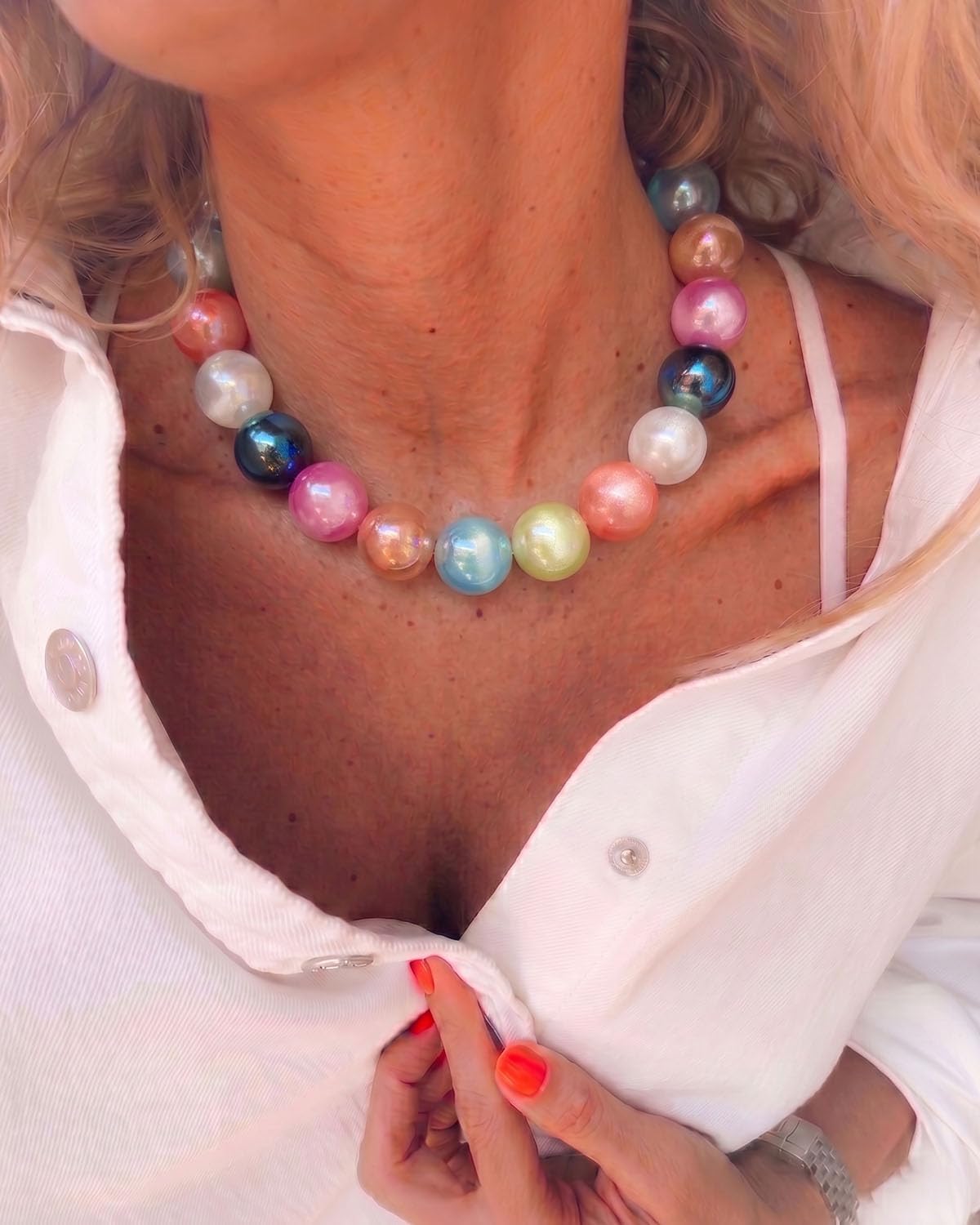 DoDoBeads Chunky Beaded Necklaces for Women, Colorful Statement Necklace | UV Cat-Eye Resin Beads, Waterproof 18K Gold-Plated Stainless Steel, 12 Colors, Boutique Gift Box with Dust Pouch