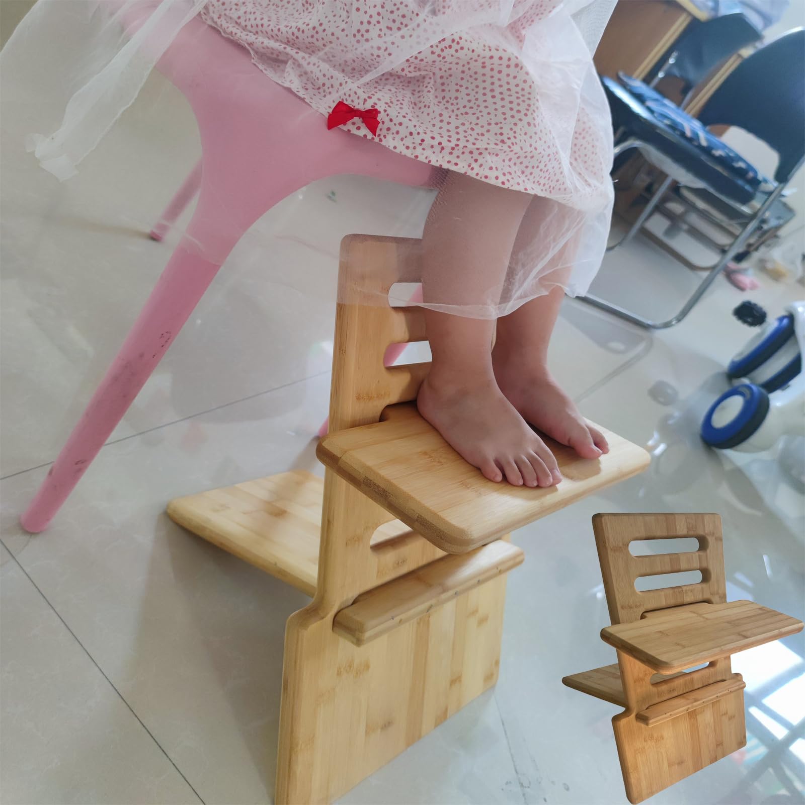 Podnóżek Bambusowy Regulowany dla Dzieci, Ergonomiczny Podnóżek Pod Biurko Zapewniający Wsparcie Stóp dla Dzieci Wiek 3-9 Lat, Kolor Drewna