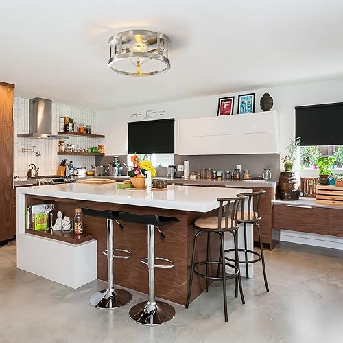 Miniatura 6 de Paquete de 2 lámparas de techo de níquel cepillado moderno, lámpara de techo semiempotrada de níquel cepillado, base E26 de 11 pulgadas, lámpara de