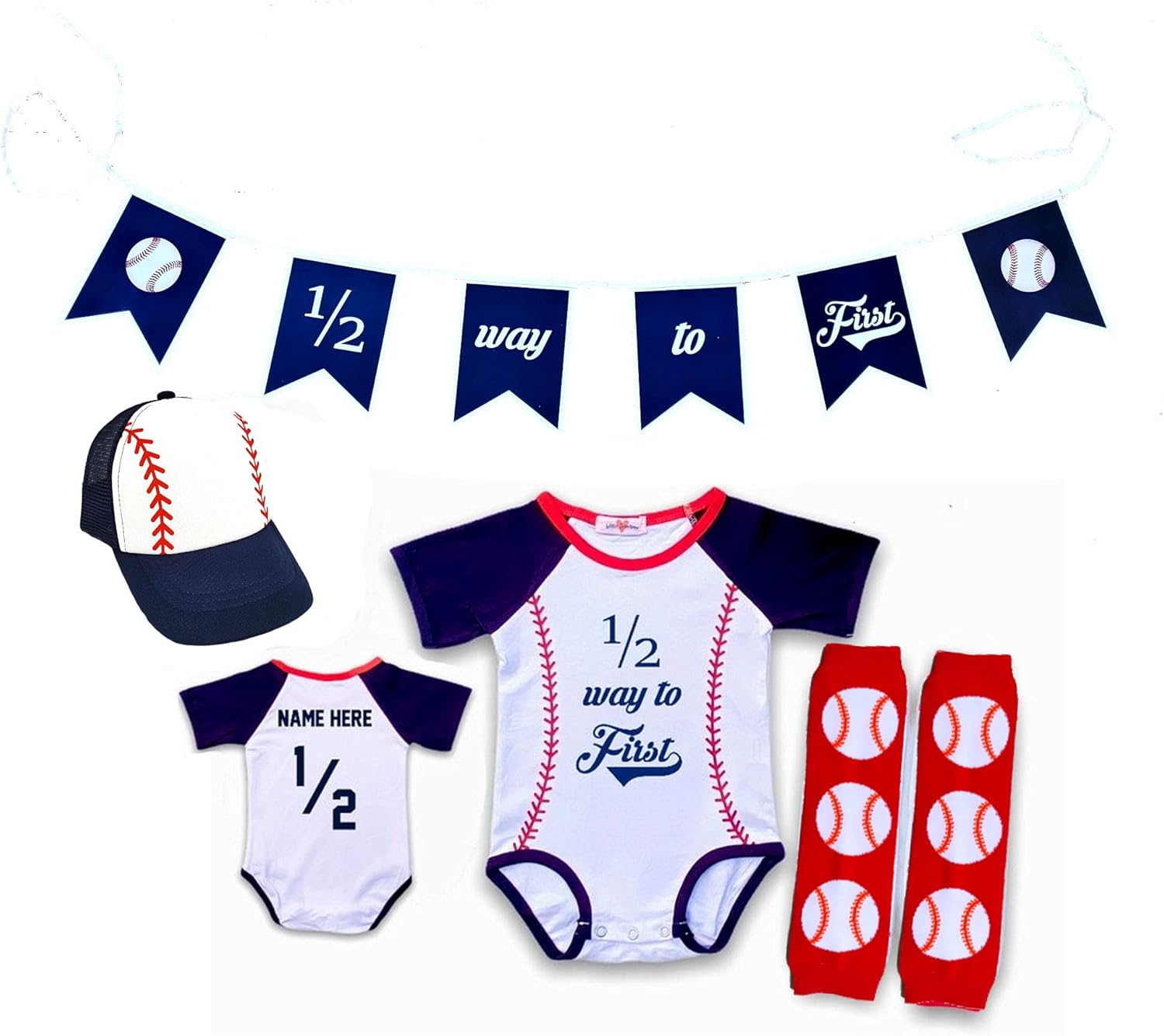 Half Birthday Boy Girl Half Way to First® 6 Month Baseball 1/2 Halfway Outfit Set