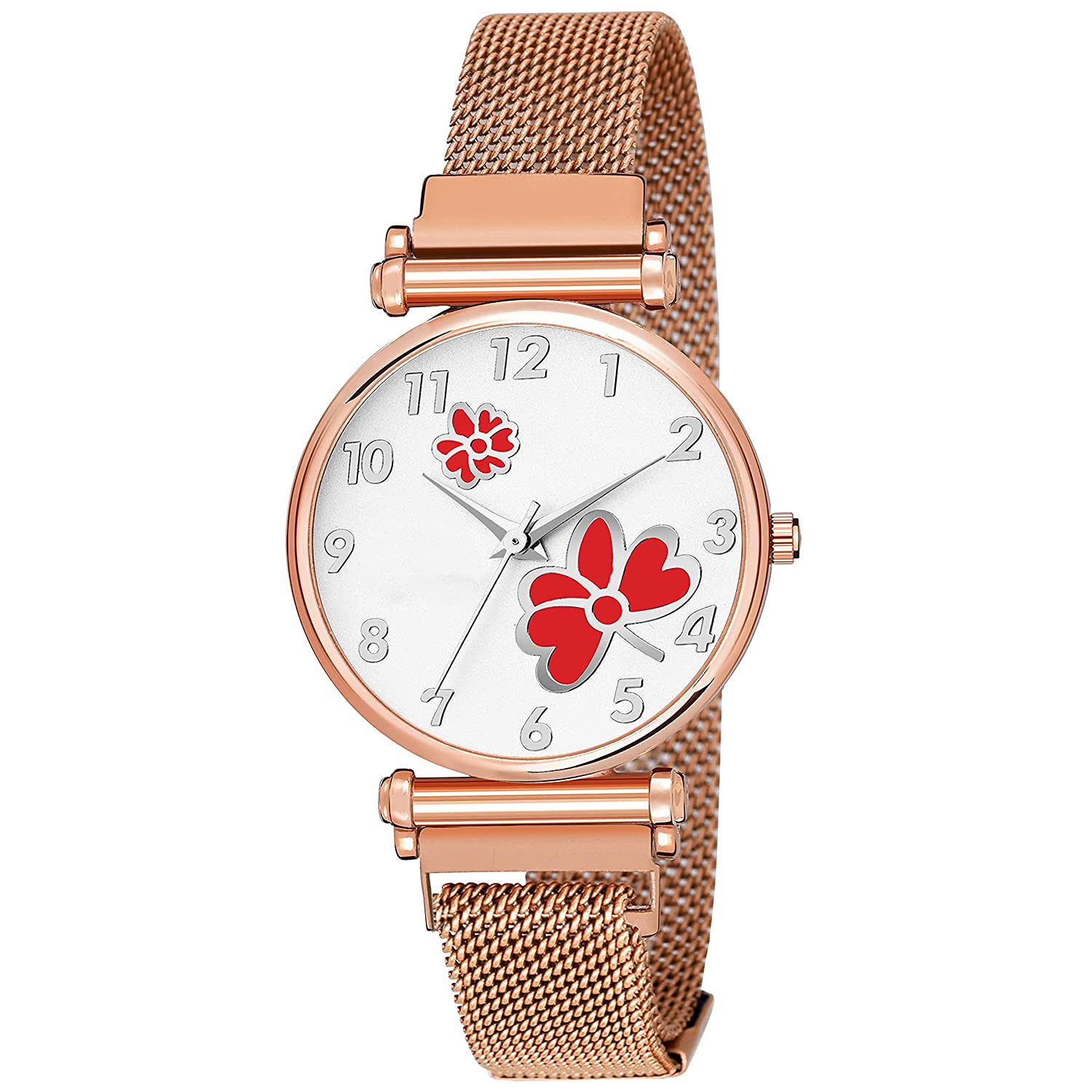 niyati Nx Analogue White Dial Flower Design Color Red and Rose Gold Manget Starp Watch for Girls and Women (B09GPP49MN) Amazon Price History, Amazon Price Tracker