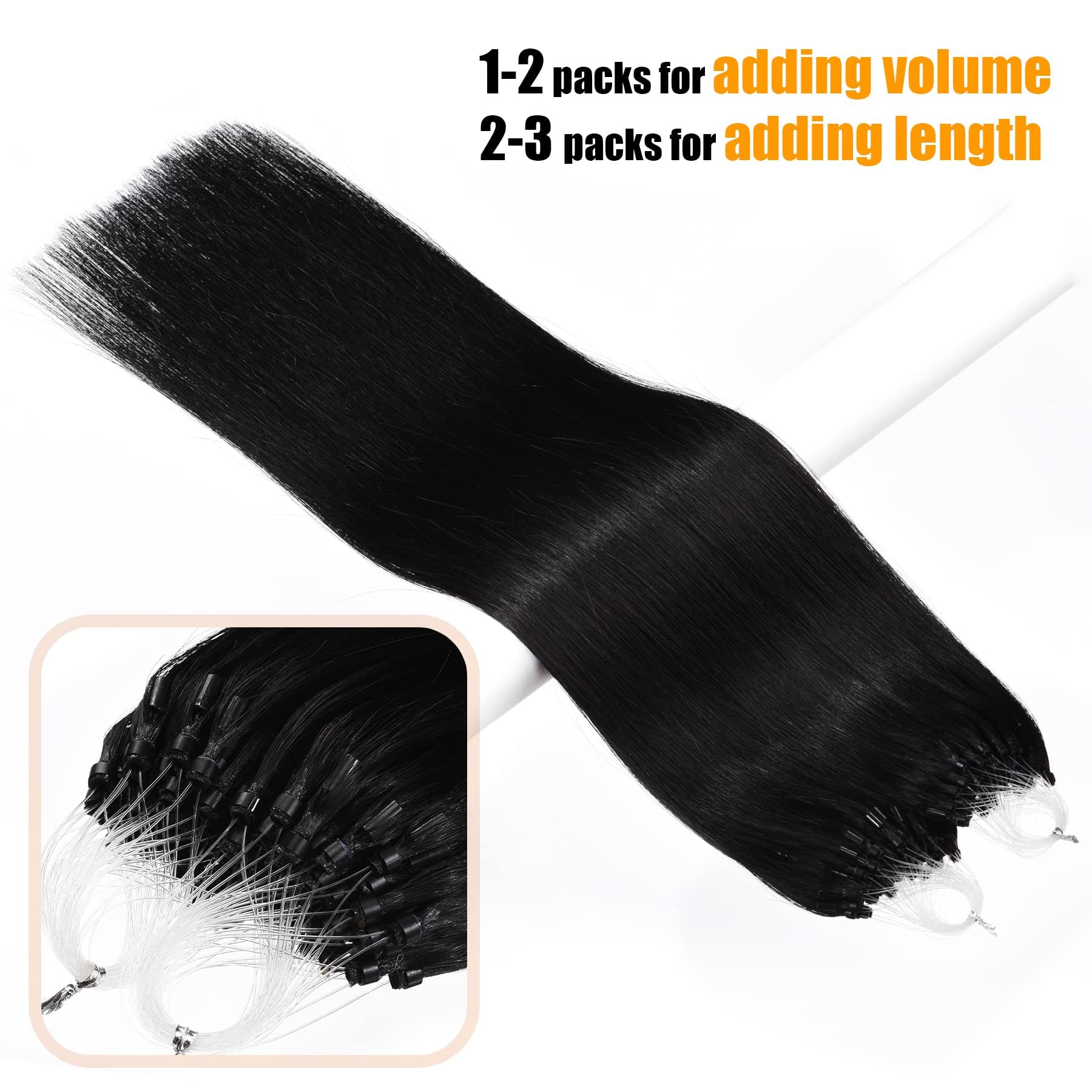 kun na Hair Micro Beads Hair Extensions Real Human Hair Ring Extension 1g/Strand 50s/Pack Silky Straight Pre-Blonded Loop Hair Extensions -20 inch-#1 - Image 4