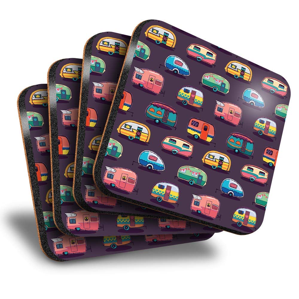 Destination Vinyl Ltd Multicolor Great Coasters (Set Of 4) Square - Caravans Caravan Camping Drink Glossy Coasters/Tabletop Protection For Any Table Type #3172