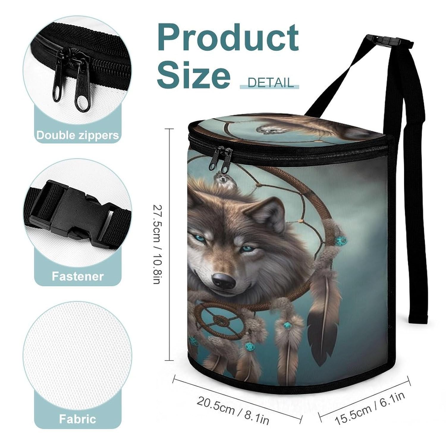 Hanging Car Trash Bag 3D Wolf Dream Catcher Printed Car Garbage Storage Bag Leakproof Car Trash Can Portable Garbage Storage Bags
