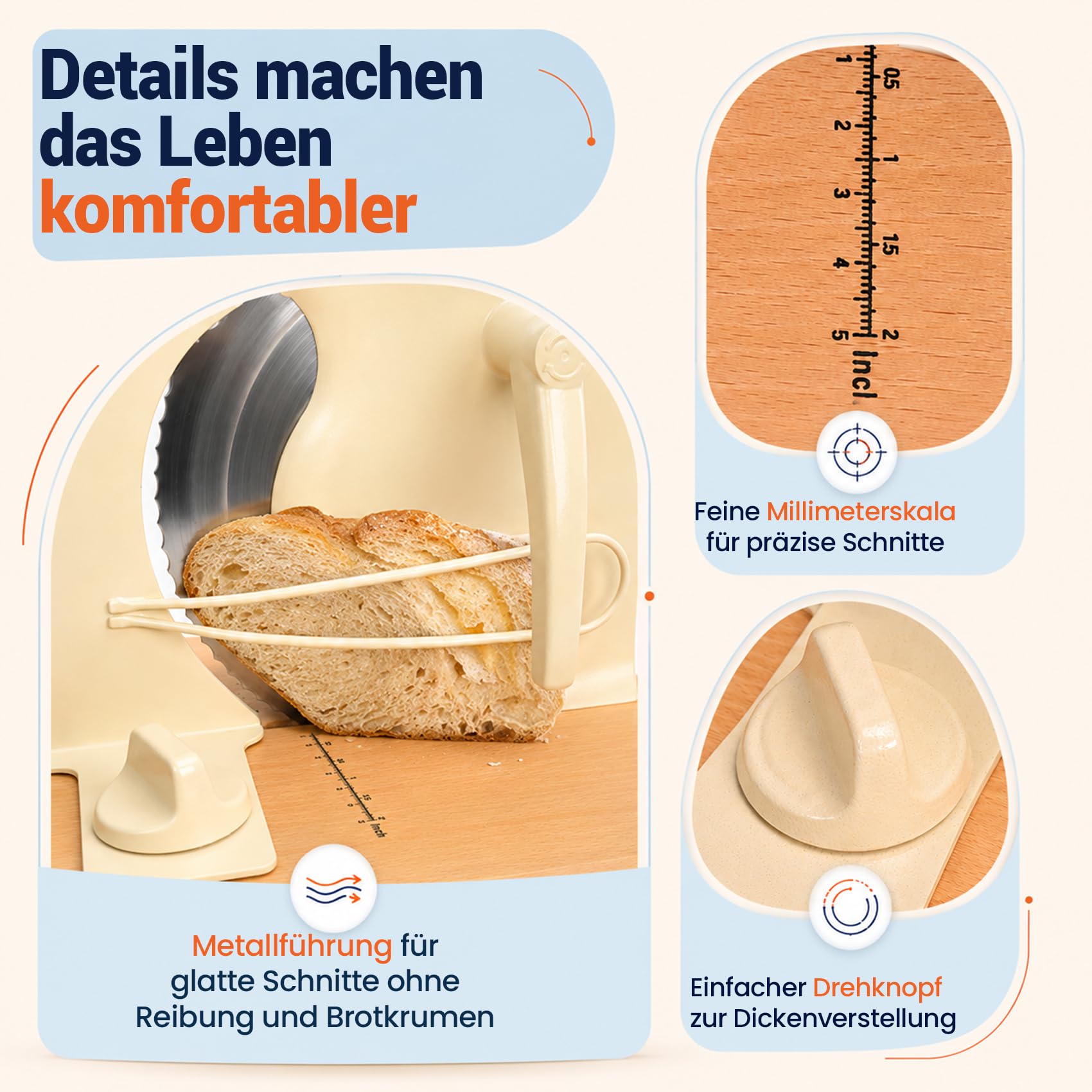 Brotschneidemaschine Manuelle mit Handkurbel | einstellbarer Scheibendicke 0–20mm | Edelstahlklinge mit Wellenschliff | rutschfeste Saugnäpfe | Für Sauerteig, Roggen, Toast & Baguette