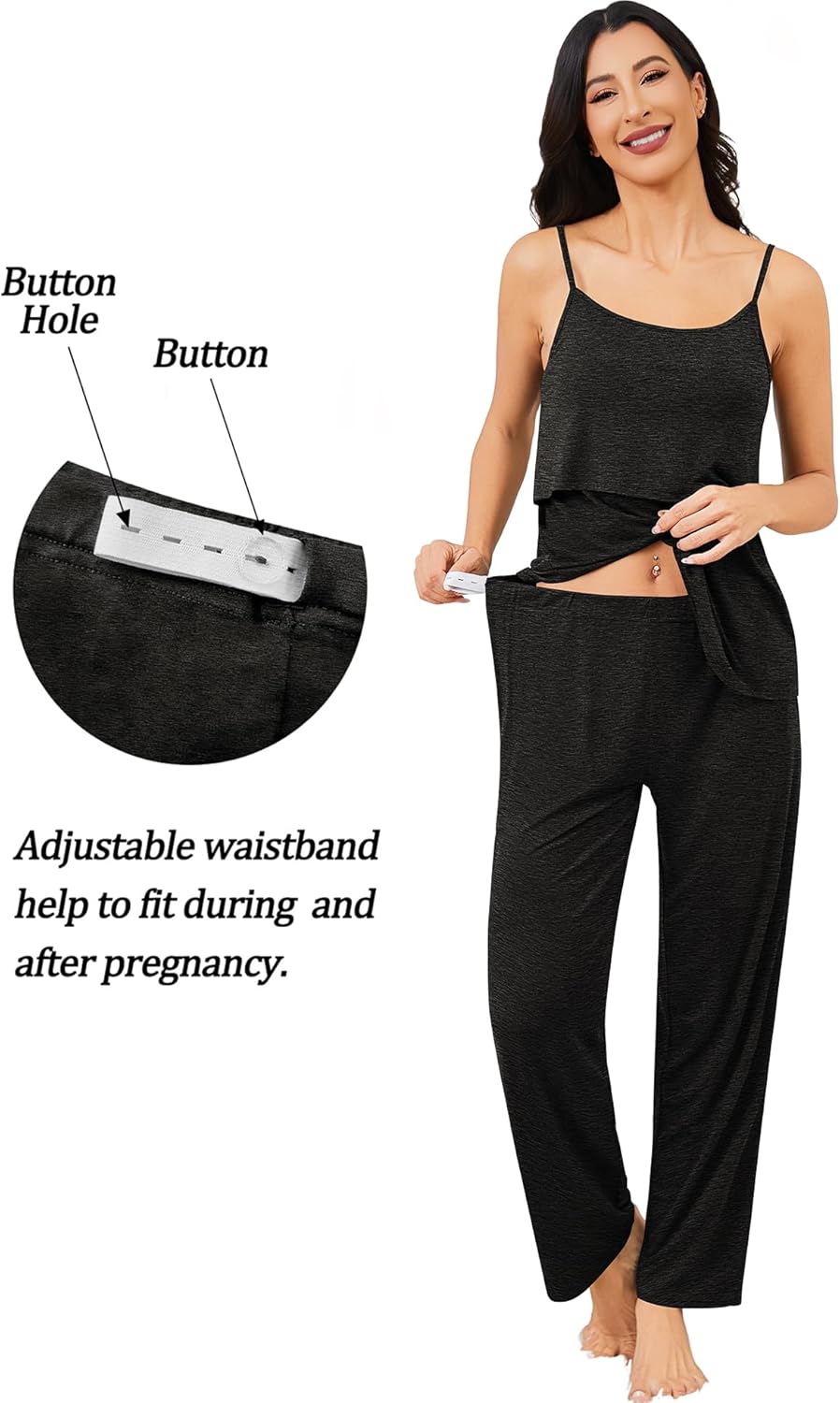 SWOMOG Maternity Nursing Robe Set 3 PCS Postpartum Pajamas Breastfeeding Pregnancy Robe & Camisole & Pants - Image 3