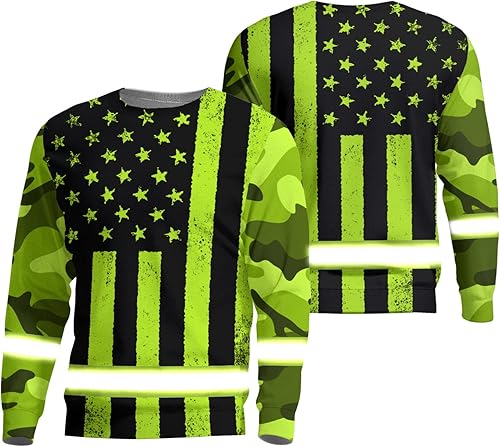 Miniatura 7 de HiVis Custom Camiseta de alta visibilidad con bandera de EE. UU., con nombre personalizado, ropa de trabajo de seguridad reflectante, caminantes