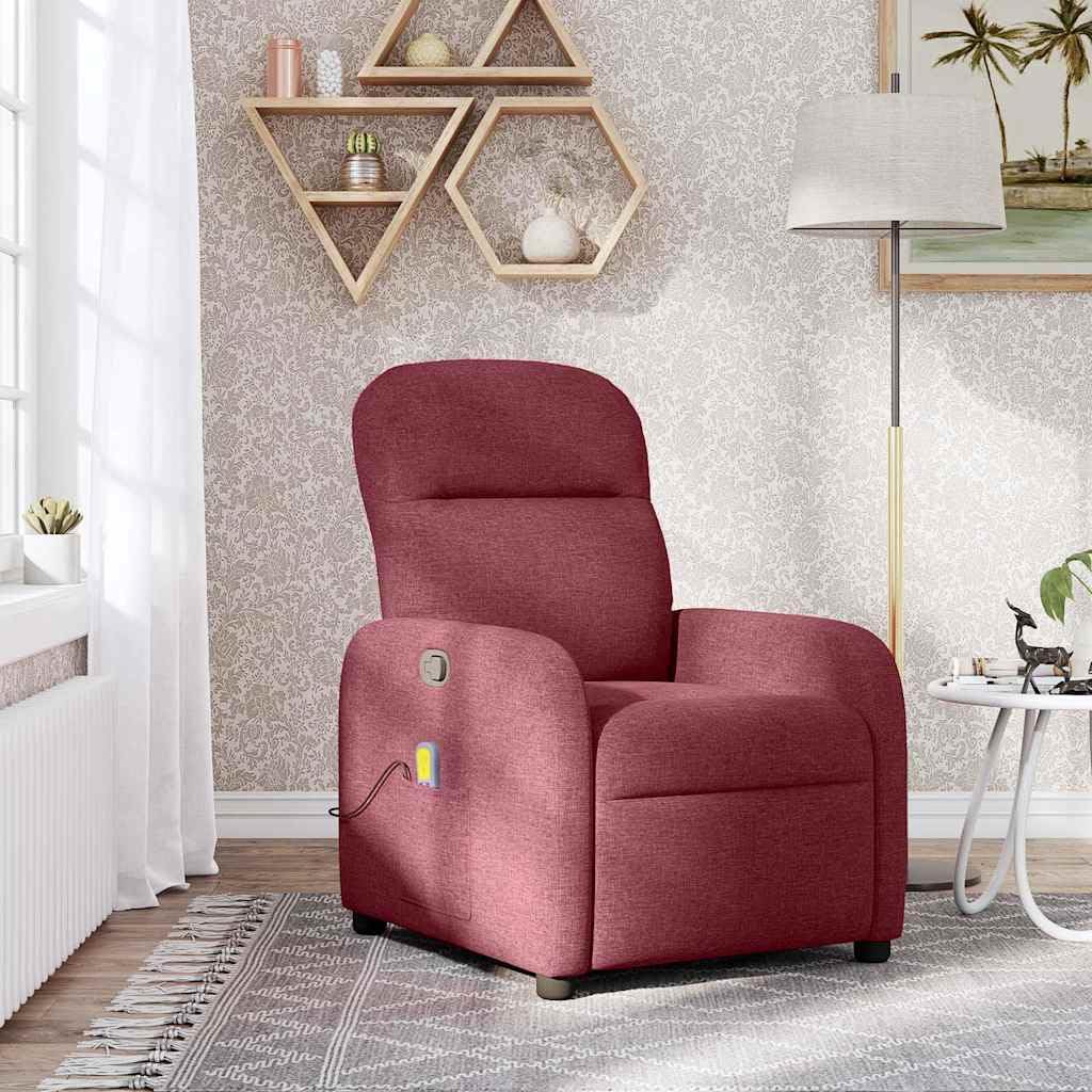 Poltrona massaggiante in tessuto vinaccia, poltrona relax con funzione sdraio, massaggio a 6 punti, porta USB, tasca laterale, comoda poltrona per soggiorno e camera da letto, portata 110 kg