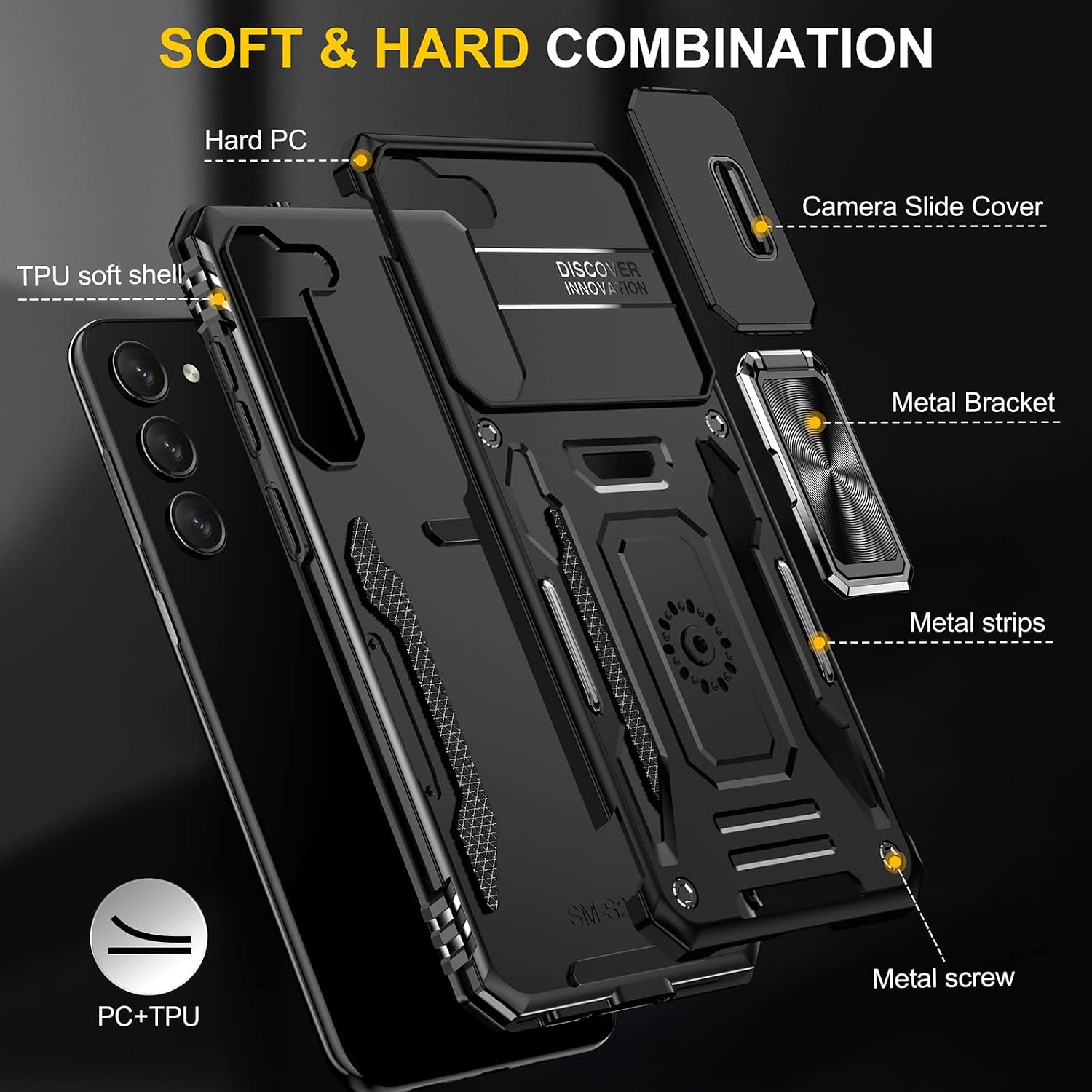 AKABEILA Case Screen Protector for OnePlus 11 Phone Case Tempered Glass Protective Film TPU PC Case Cover Rotate Stand Slide Camera Protection 6.67"