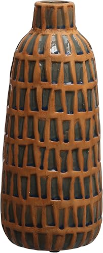 Miniatura 1 de Creative Co-Op Jarrón de terracota grabado de 14 pulgadas, natural y azul, terracota