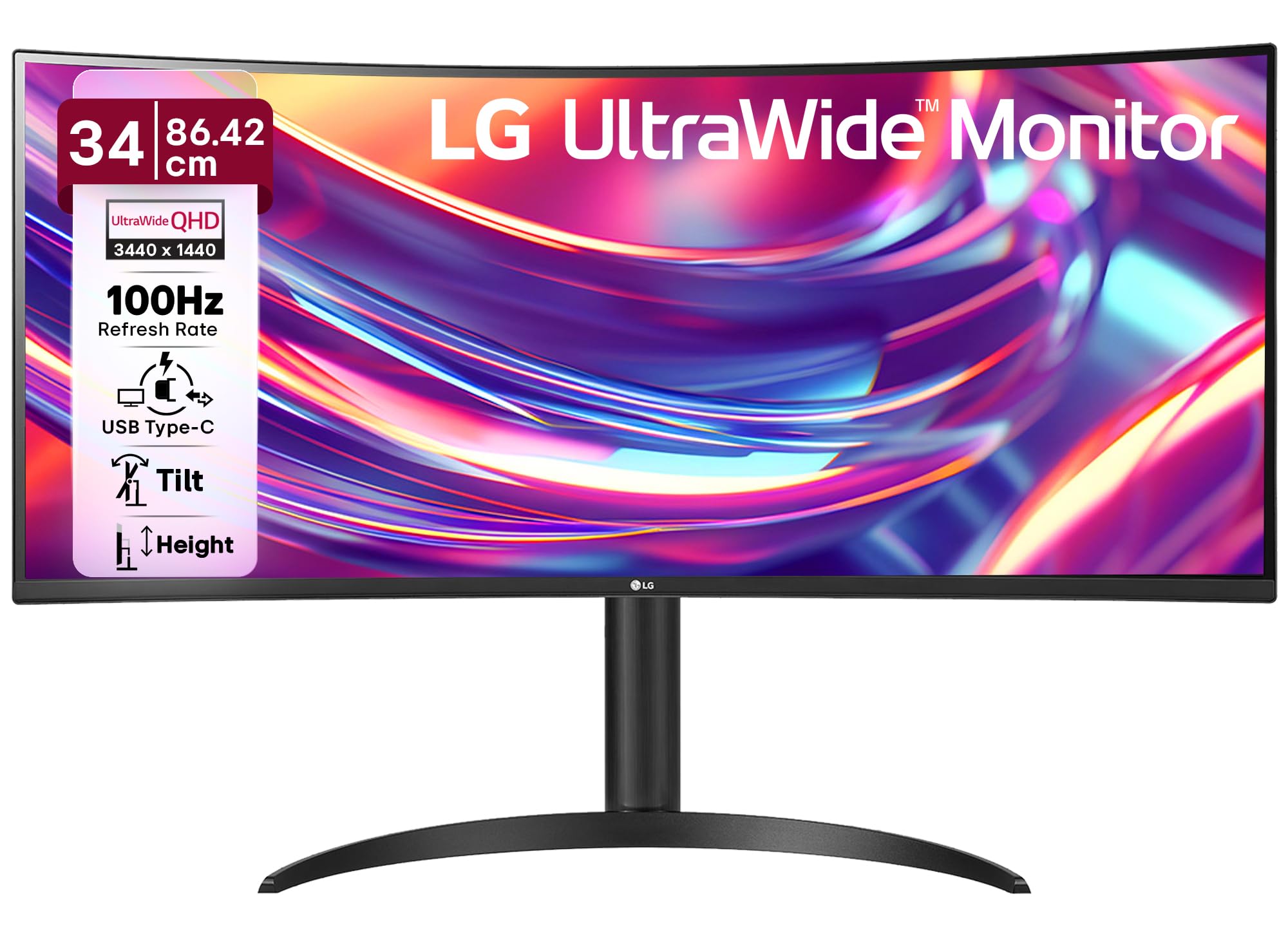 LG 34WR55QK-B 34-inch UltraWide WQHD (3440 x 1440) Curved Computer Monitor, 100Hz, 5ms, HDR10, Reader Mode, HDMI, DisplayPort, USB Type-C, Tilt/Height Adjustable Stand, Black-image-20