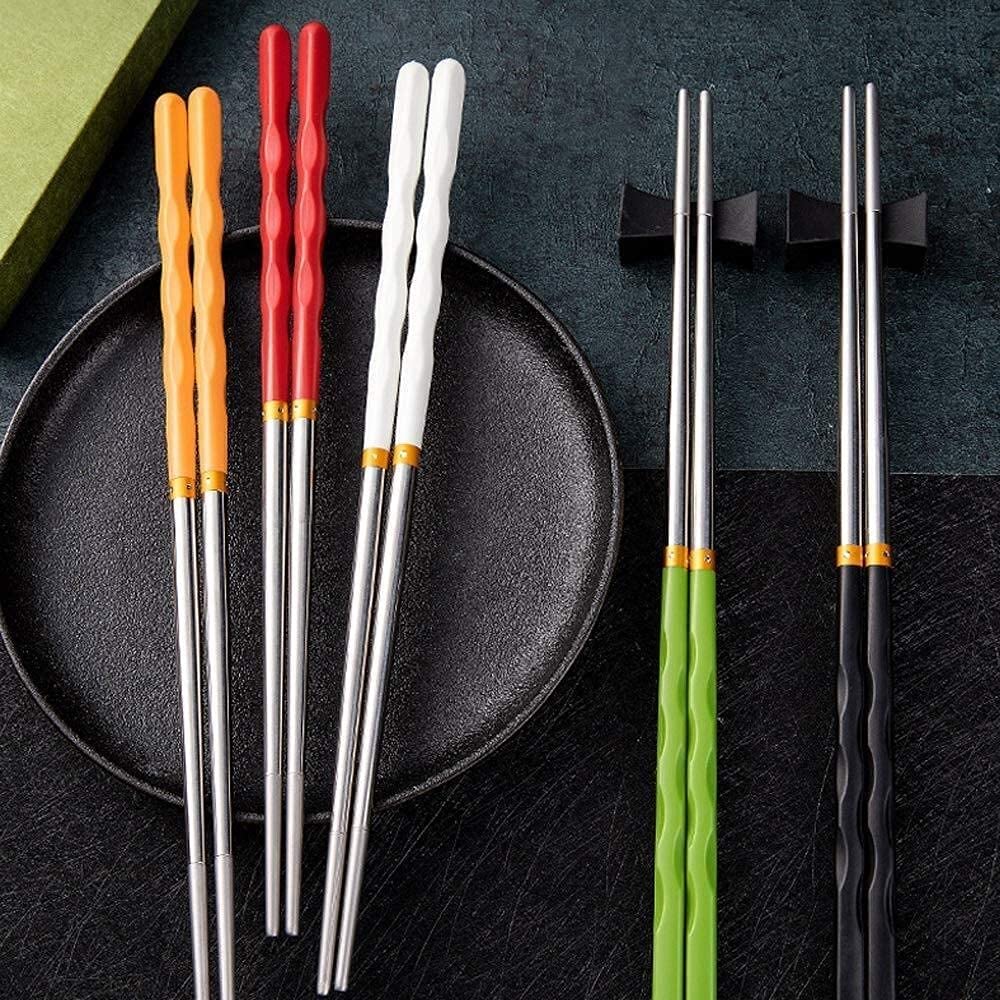 Essstäbchen, 304 Edelstahl, 5 Farben, Geschenk, Essstäbchen, tragbares Besteck-Set, wiederverwendbar, 24 cm