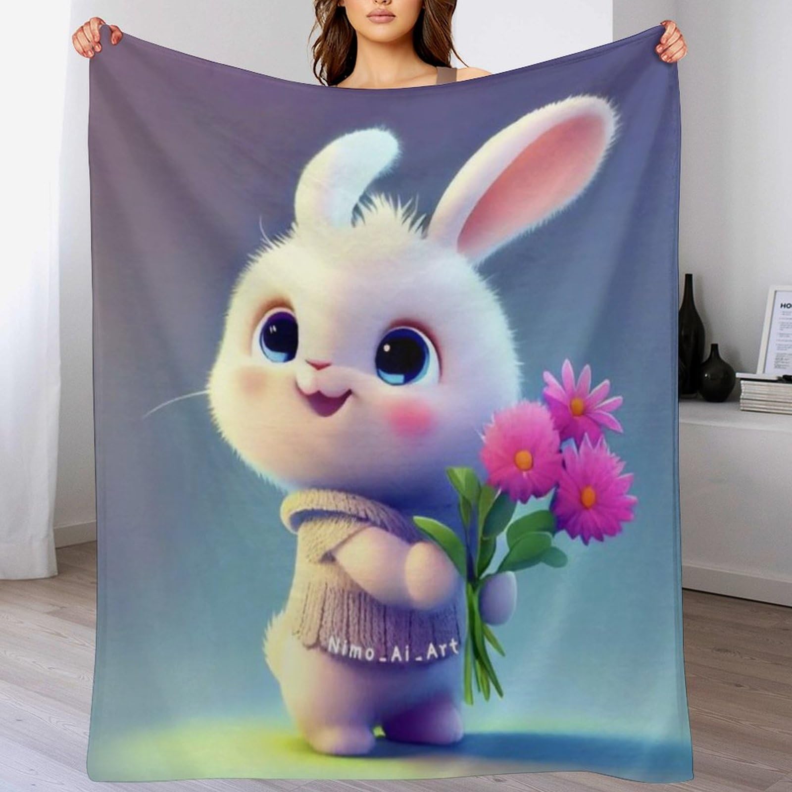 Couverture convient à toutes les saisons lapin, idée cadeau idéale