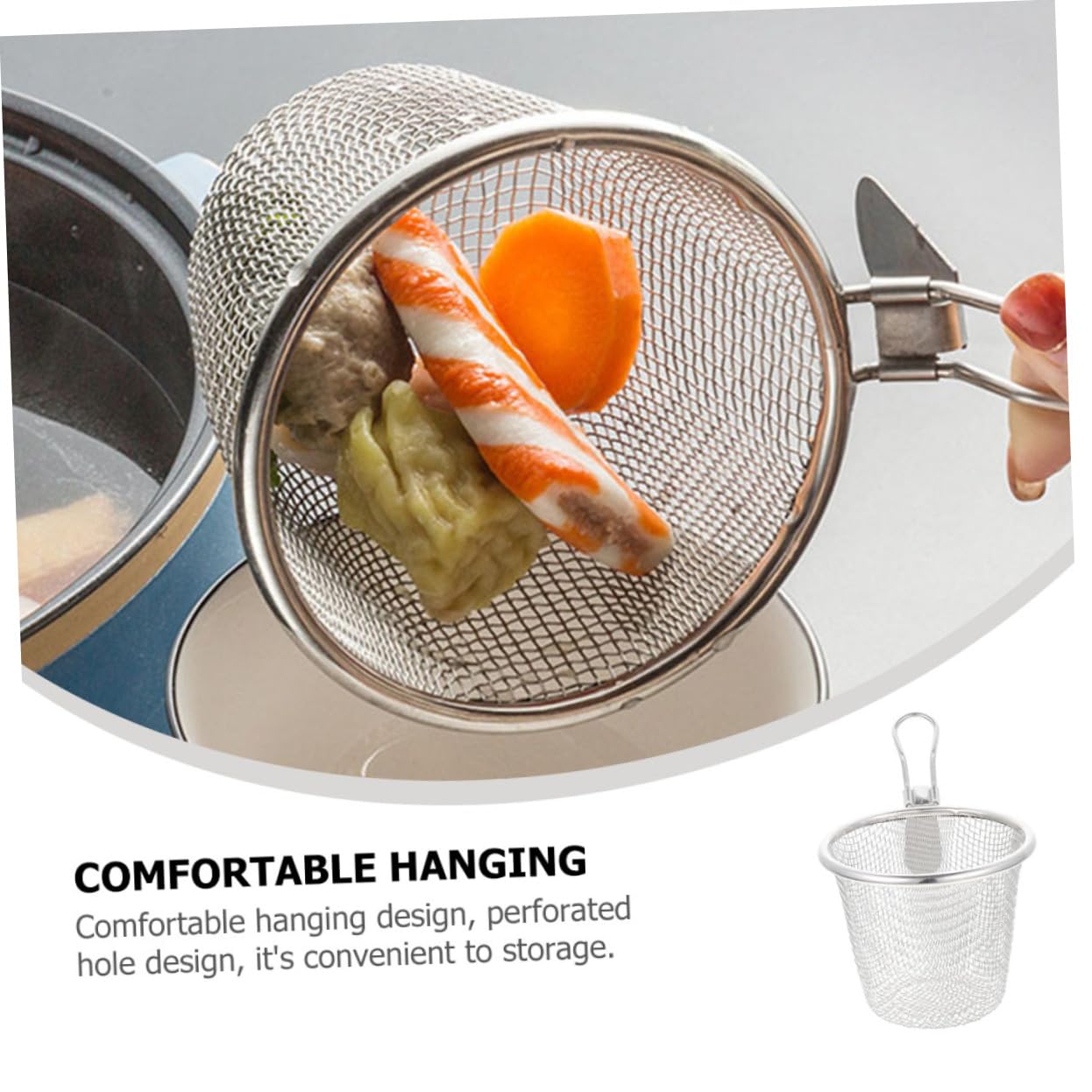 Colador de Malla de Acero Inoxidable con Cuchara y función de Espumadera para Pasta, freír y tamizar Fino en la Cocina