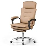 Executive Leather Home Office Chair with Footrest, High Back and Heavy Duty, Comfortable Big and Tall Ergonomic Desk Chair with Lumbar Support, Comfy Reclining, SGS Class 4 Gas Lift, Brown