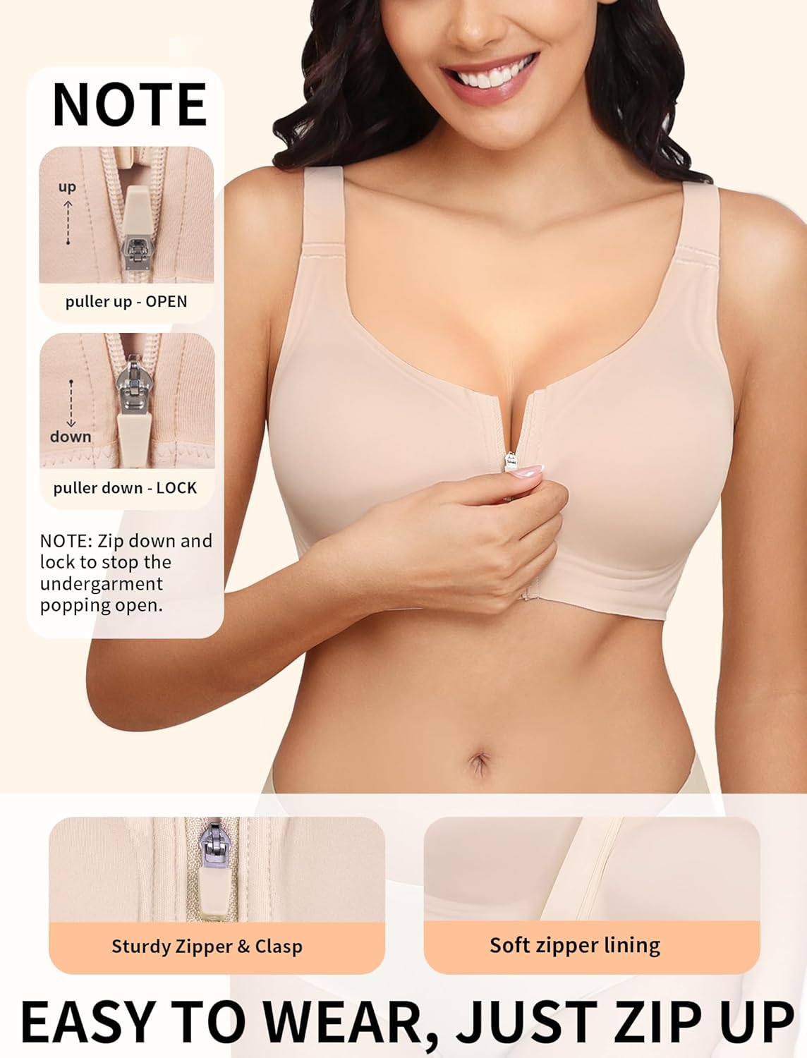 Zip Front Bra for Women Post Surgery, Mastectomy Recovery Bra | Front Closure Wireless Full Coverage - Image 2