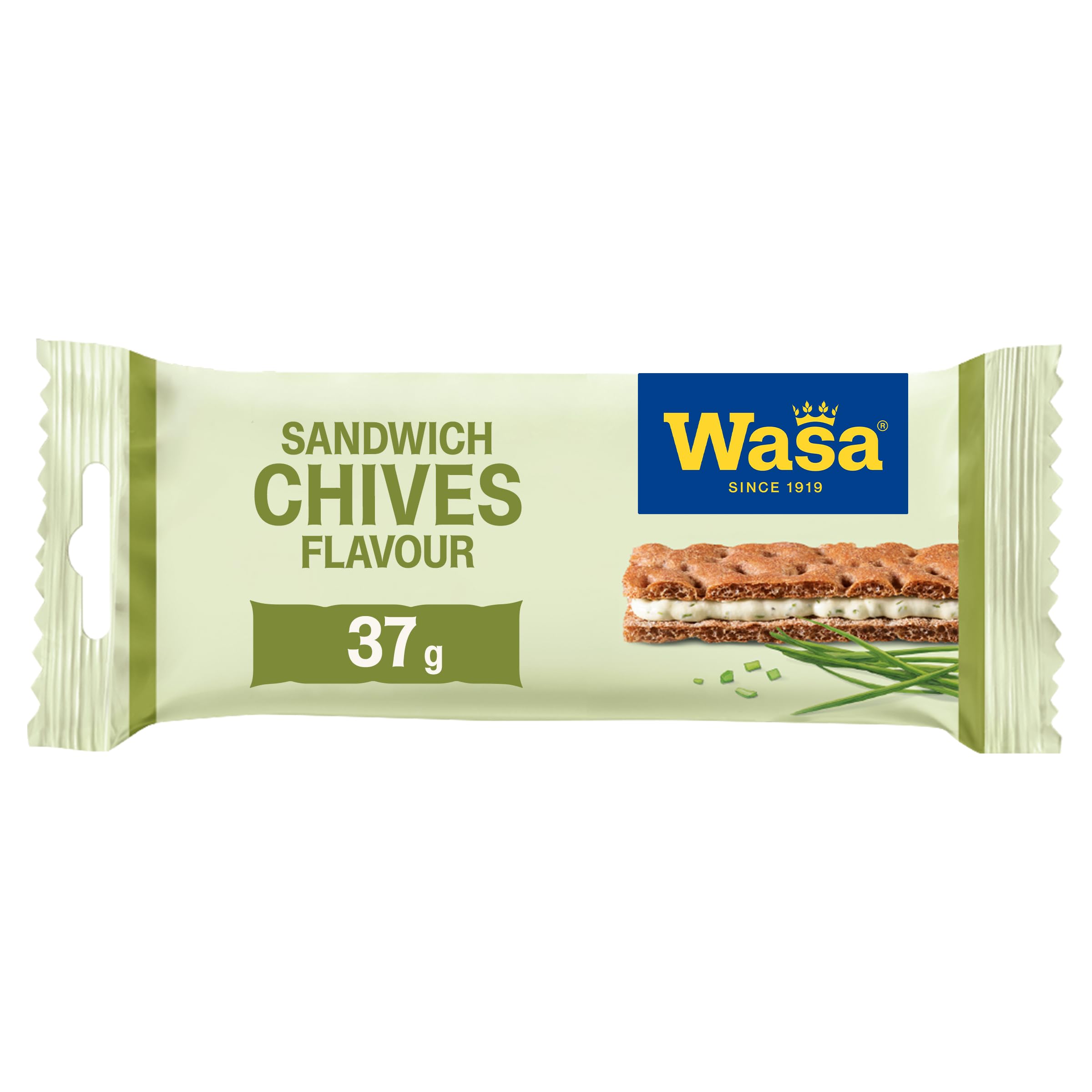 Wasa Sandwich Cheese & Chives 37 g I Snack de pain croustillant riche en fibres à base de seigle complet avec une garniture de ciboulette et de fromage 2 bâtonnets chacun, parfait pour les