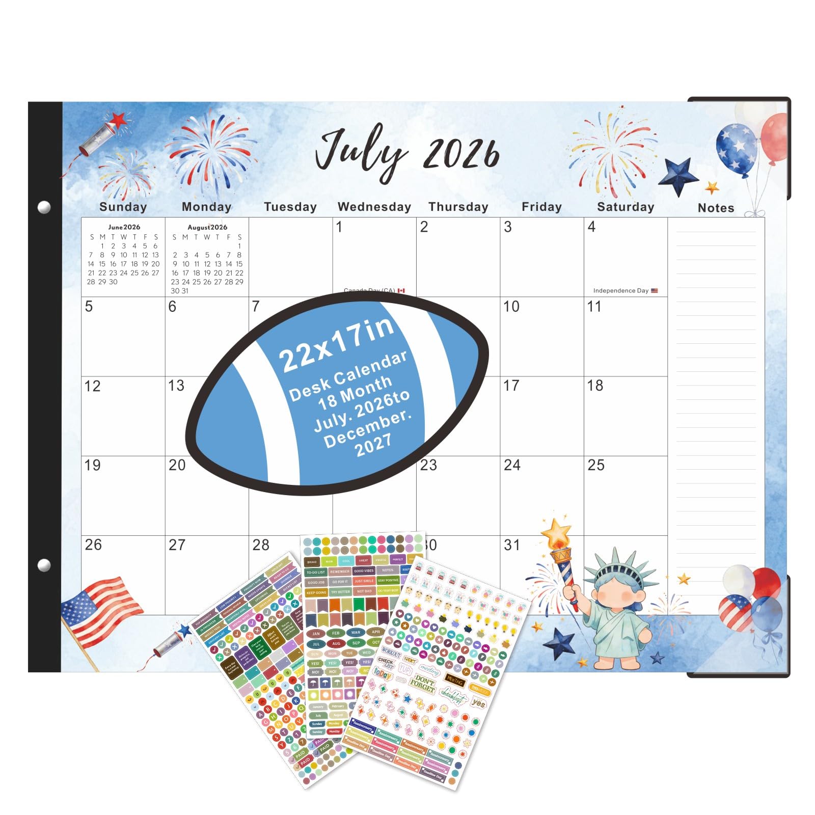 Grande calendario da scrivania 2026-2027, grande 55,8 x 43,7 cm, 18 mesi, da luglio 2026 a dicembre 2027, adatto per casa, scuola o ufficio, calendario mensile, con copertina in plastica