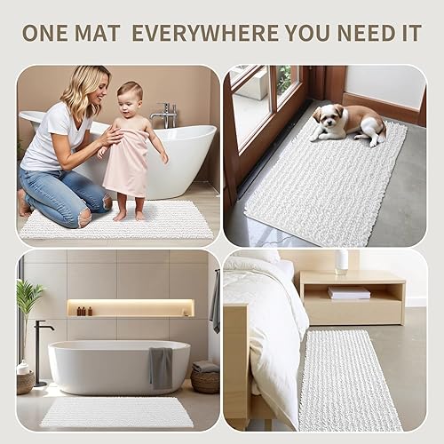 Miniatura 9 de Alfombra de inodoro blanca de 24 x 24 pulgadas, lavable a máquina, antideslizante, en forma de U, alfombra de contorno absorbente para suelo de baño