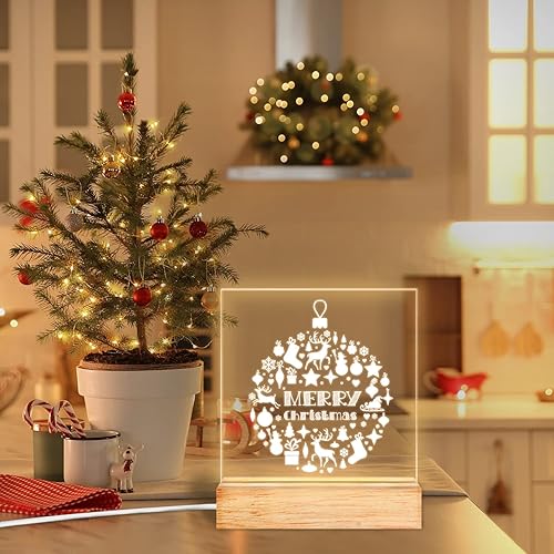 Miniatura 3 de Wucidici Adornos de Navidad de bola de luz nocturna, elementos de Navidad con alce de copo de nieve, luz cálida, lámpara de escritorio, decoración