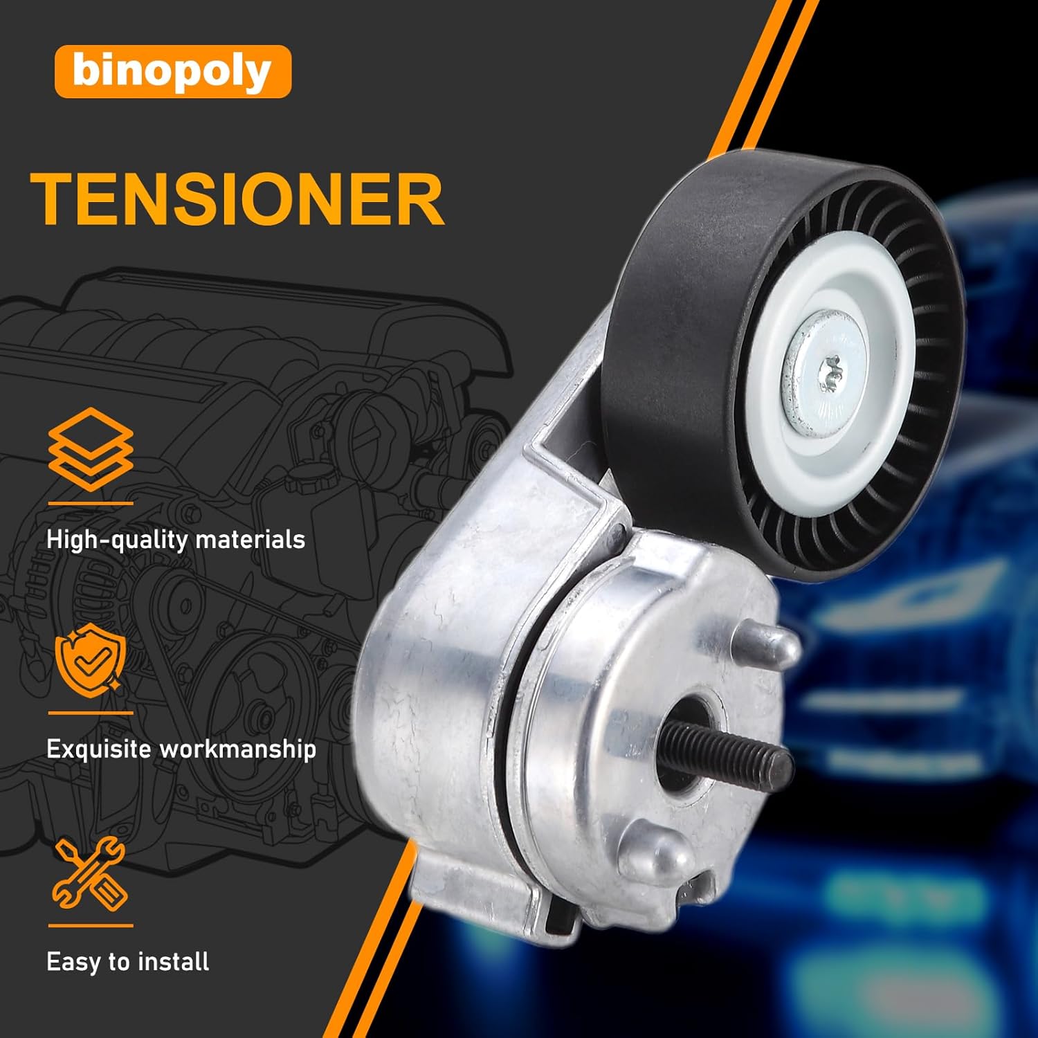 binopoly 38163 Drive Belt Tensioner Assembly With Pulley For Jeep Grand Cherokee 99-04/Wrangler 00-06/TJ 00-06 OE# 419-016 4854089 4854089AC 4854089AB