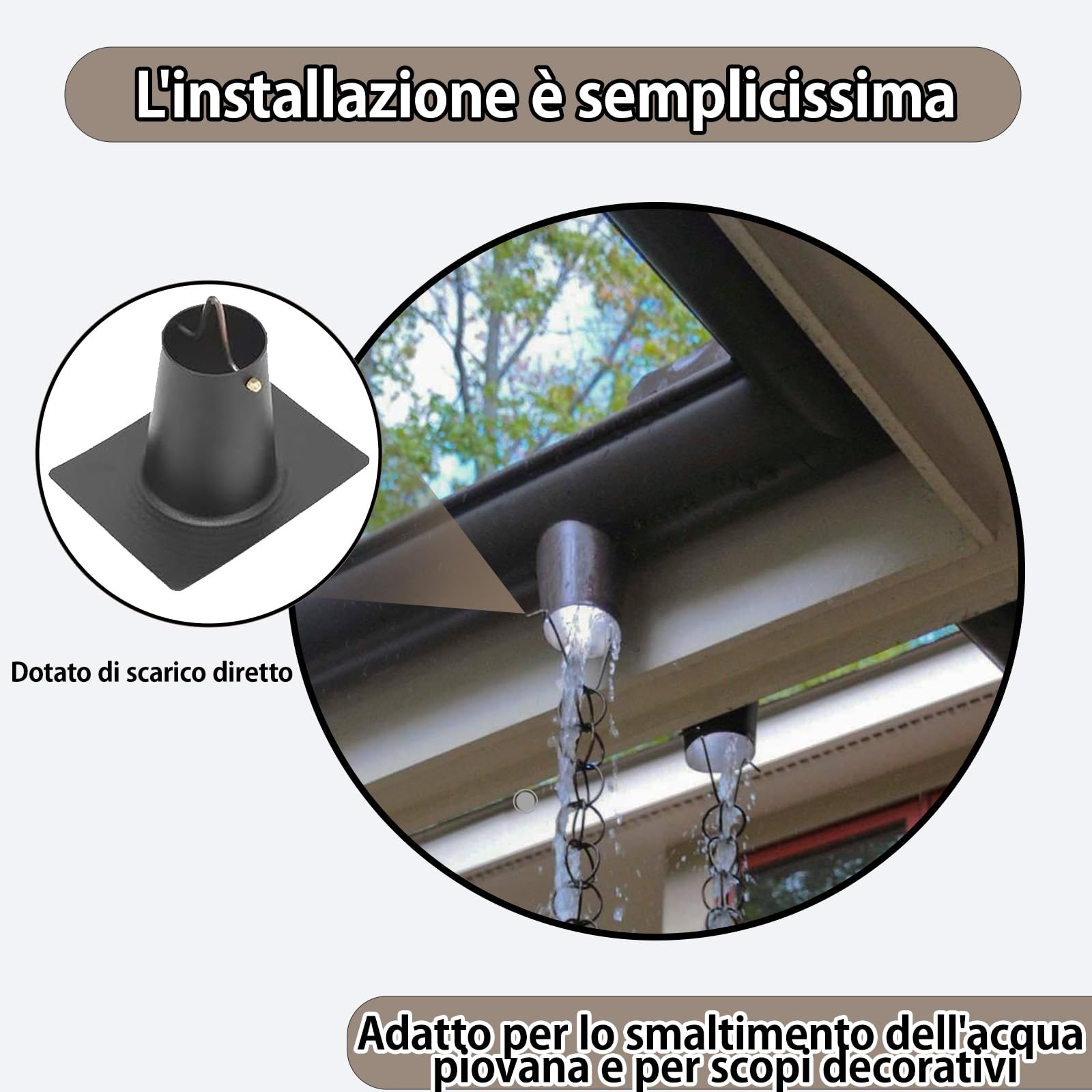 Catene da Pioggia,Decorativo Piovosità,Catena per Acqua piovana, Decorazione per Casa e Giardino,per Grondaia di Ville,(Size : 2.4m (7.8ft))