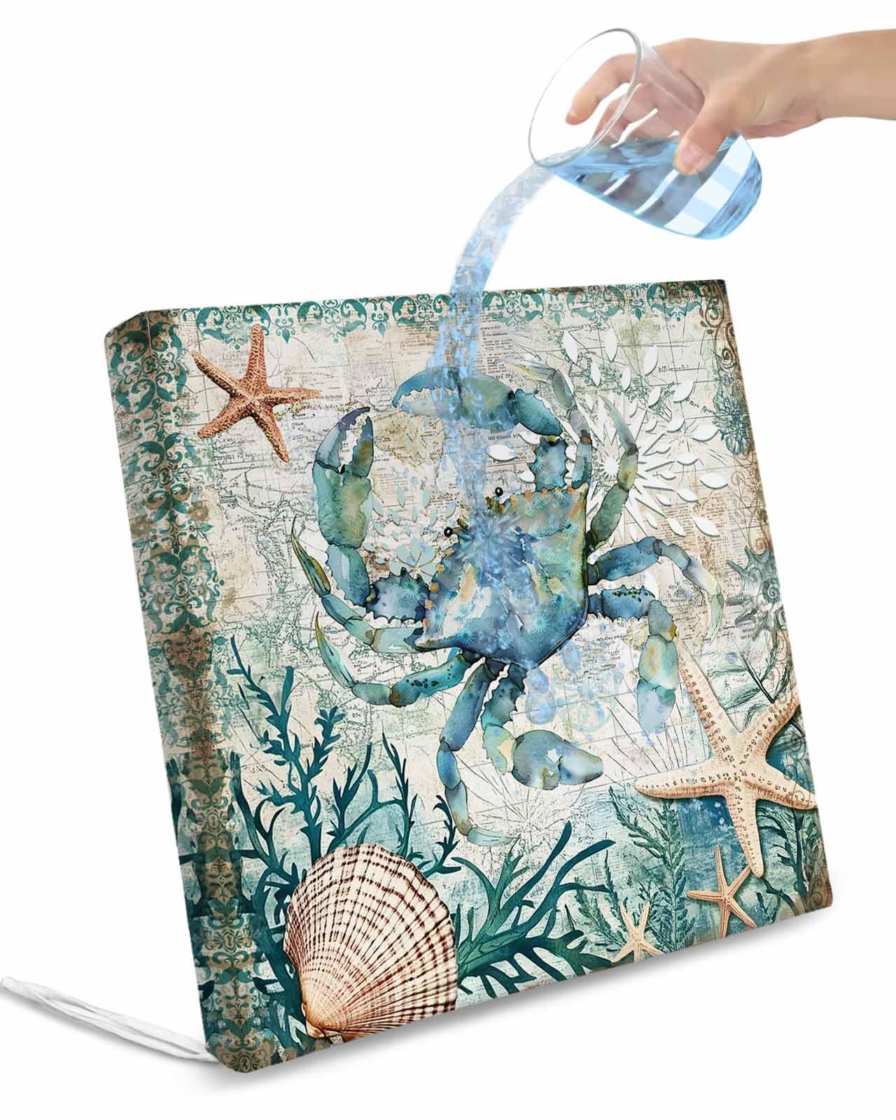 2 Pack Coastal Crab Waterproof Cushion Covers with Ties, Outdoor Patio Chaise Lounge Chair Seat Cushion Slip Covers Replacement(Only Cover) Ocean Coral Starfish Nautical Map 22