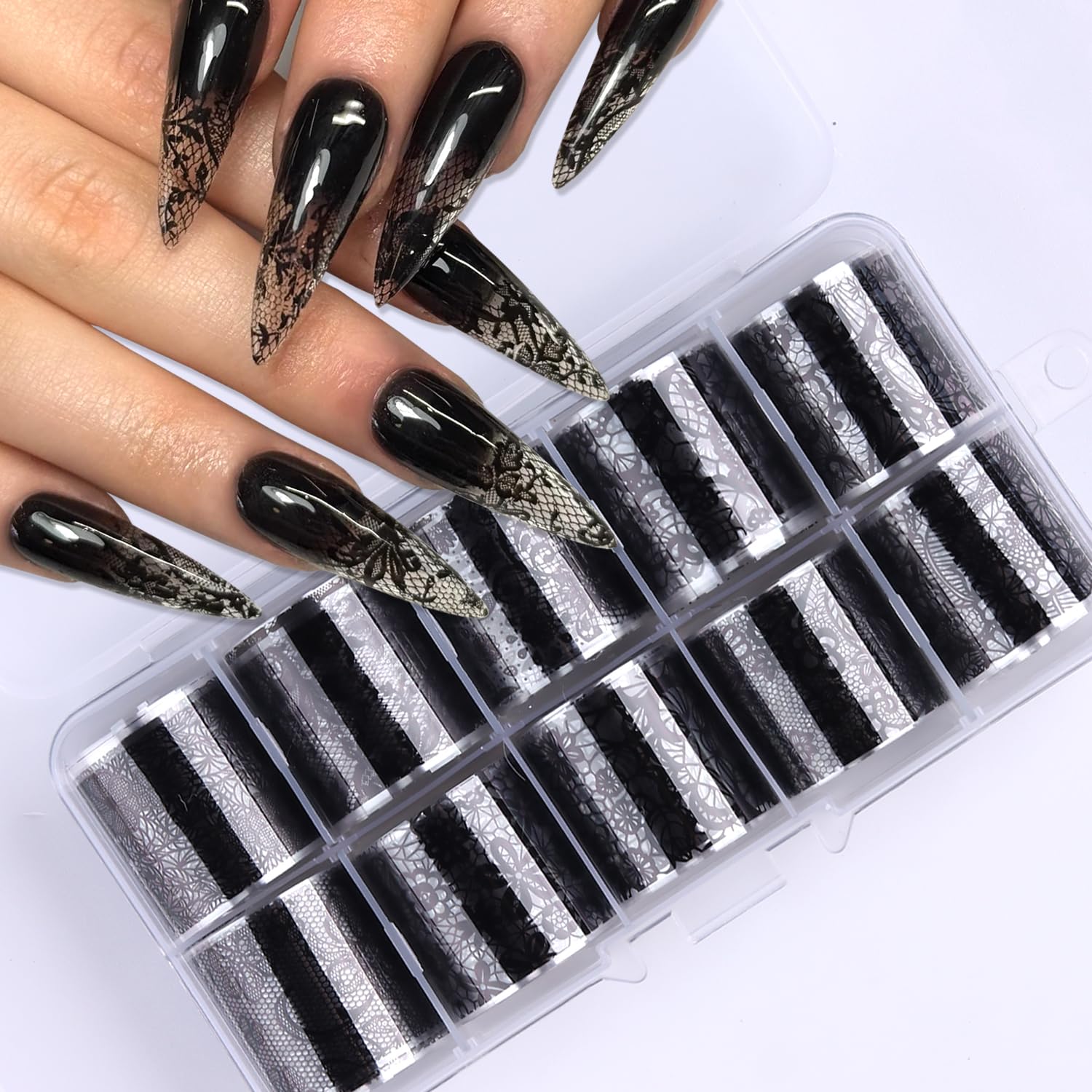 Lace Nail Foil Stickers - Black & White Designs -27 Lace Nail Foil Stickers - Black & White Designs -27