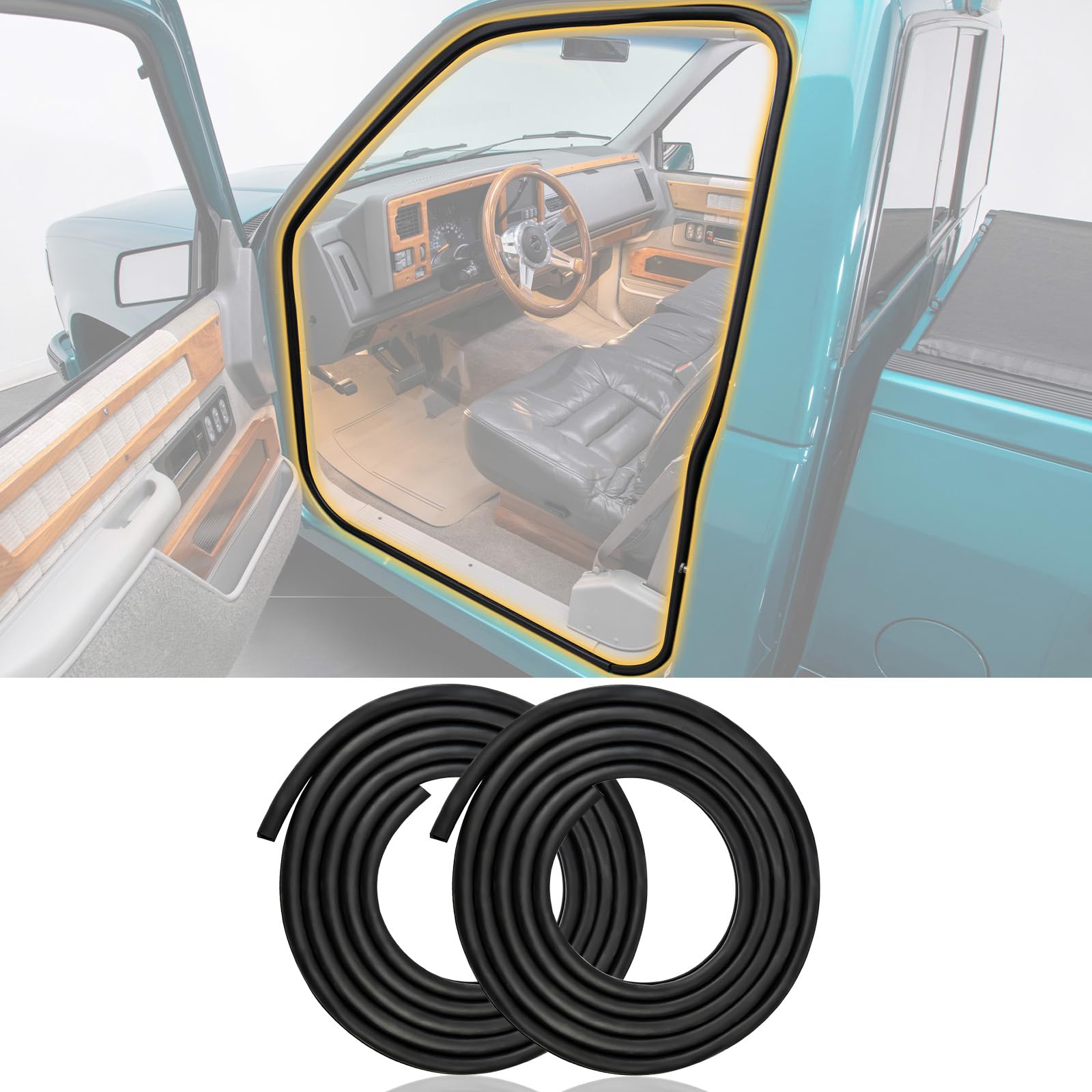 1 para uszczelek do drzwi 1988-2000, kompatybilna z Chevy GMC C1500 C2500 C3500 K1500 K2500 K3500, do Suburban Yukon Blazer Tahoe, gumowa uszczelka wykończeniowa, przednia lewa + prawa strona