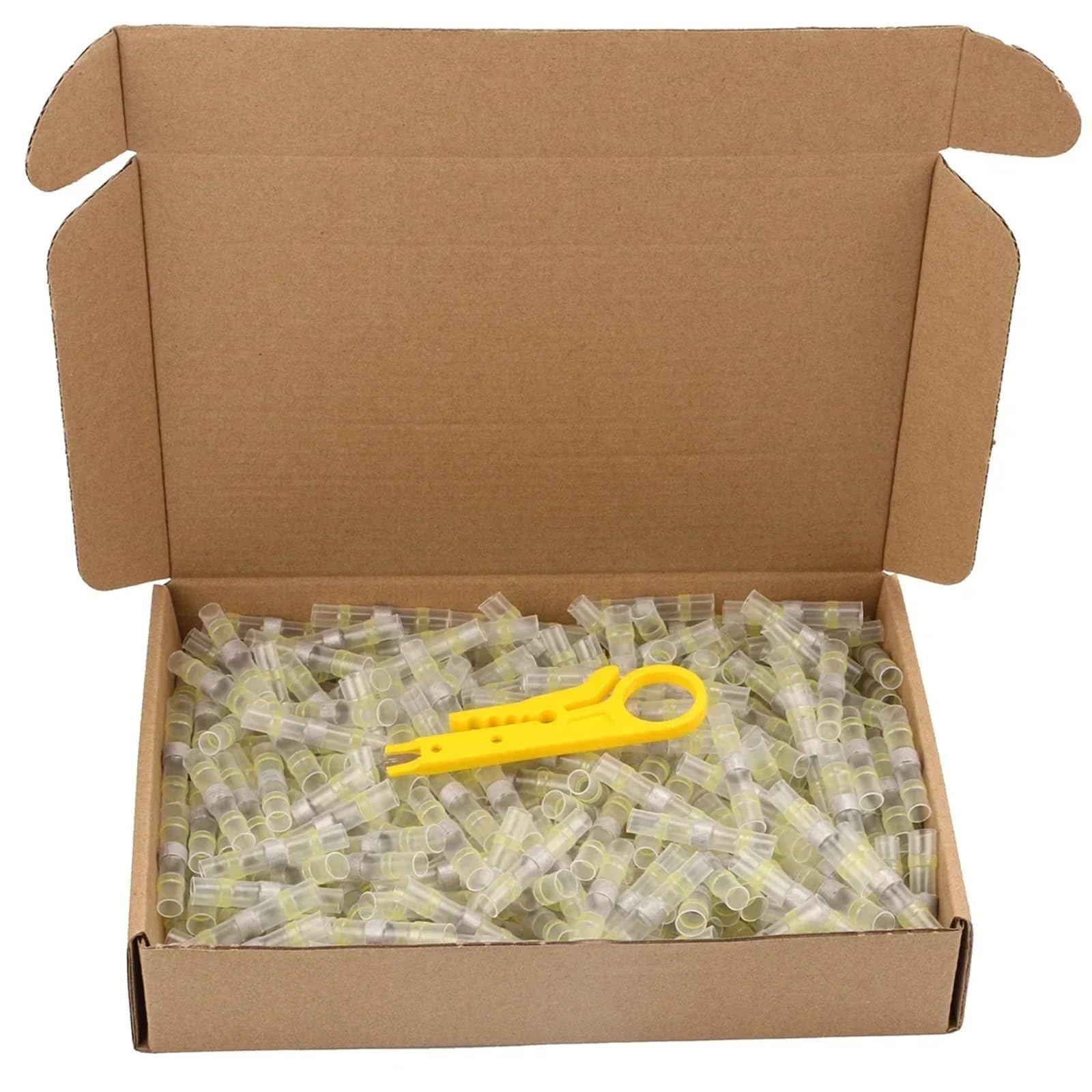 Conectores termorretráctiles, terminales de tubo manguito, empalme eléctrico, conector cable, soldadura para cables(Yellow AWG 12-10,200pcs)