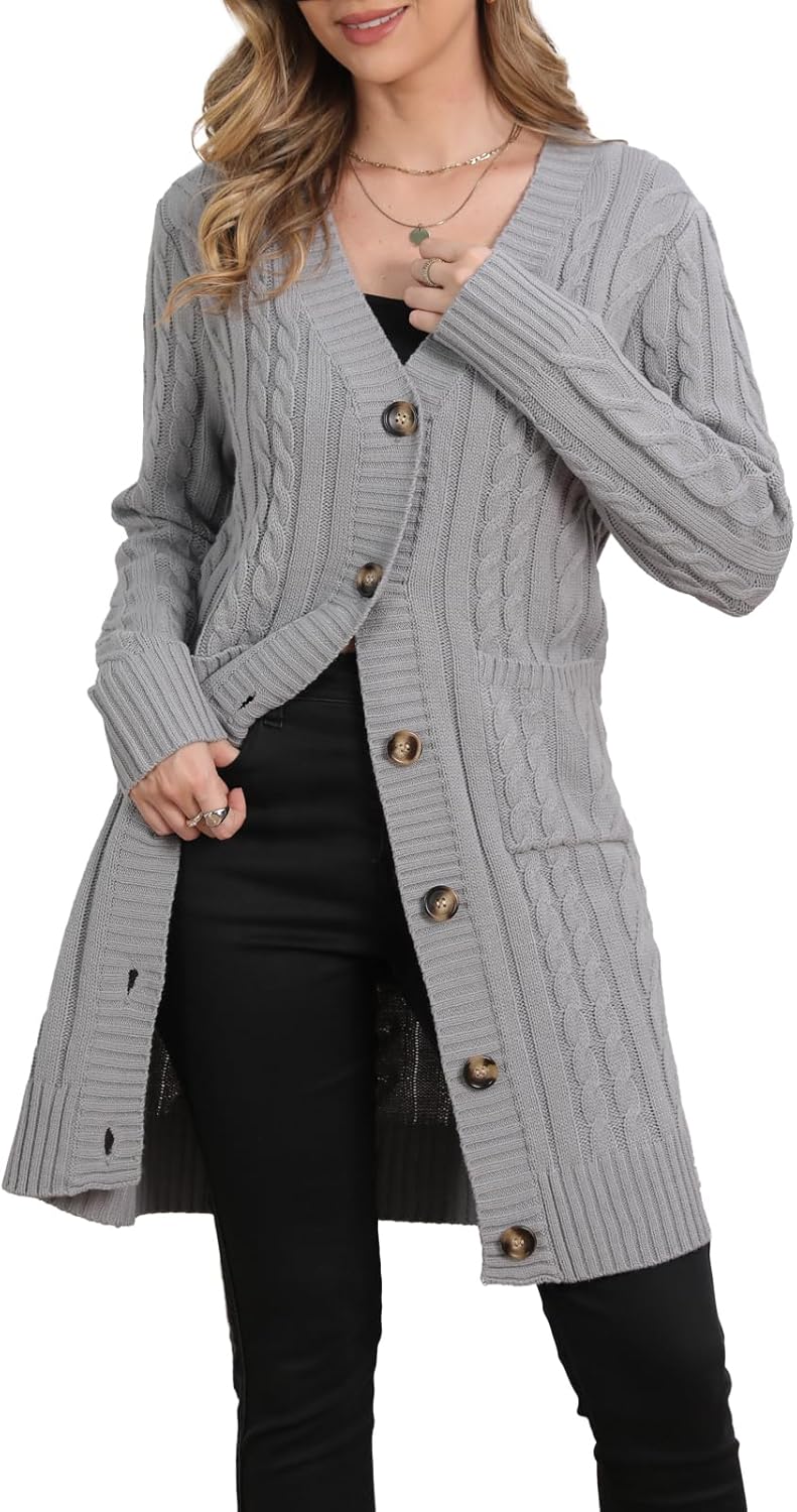 Womens Cardigan Sweaters Cable Knit Cardigan 2025 Fall Winter Button Down Sweater with Pockets - Image 4