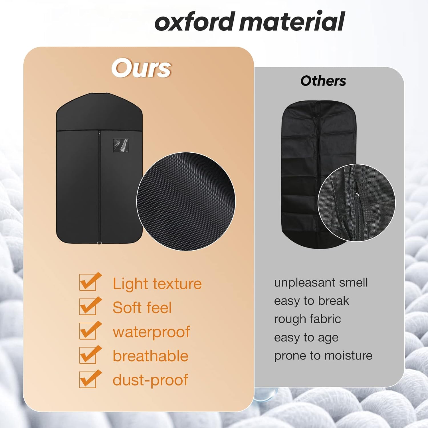 Premium Oxford Fabric Garment Bag Hanging Clothes Travel Suit Bag with Clear Window for Suits, Coats, T-Shirts, Jackets. (Black, 40-inch-2 packs) - Image 3