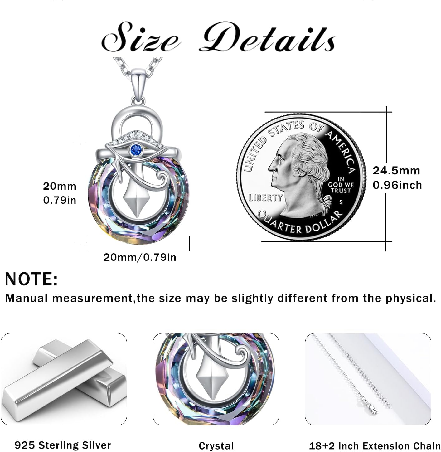 Eye of Horus Necklace for Women 925 Sterling Silver Ankh Cross Necklaces Egyptian Eye Crystal Pendant Religious Jewelry Birthday Mother's Day Gifts for Her Women Mom Wife Daughter - Image 3