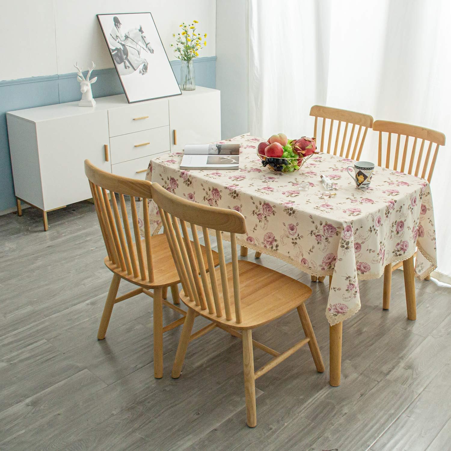 Floral Print Rectangle Tablecloth 60 x 102 Inch Stain Resistant and Waterproof Wine Table Cover for Kitchen Dining Indoor Outdoor Buffet Tabletop Decoration (Beige) - Image 8